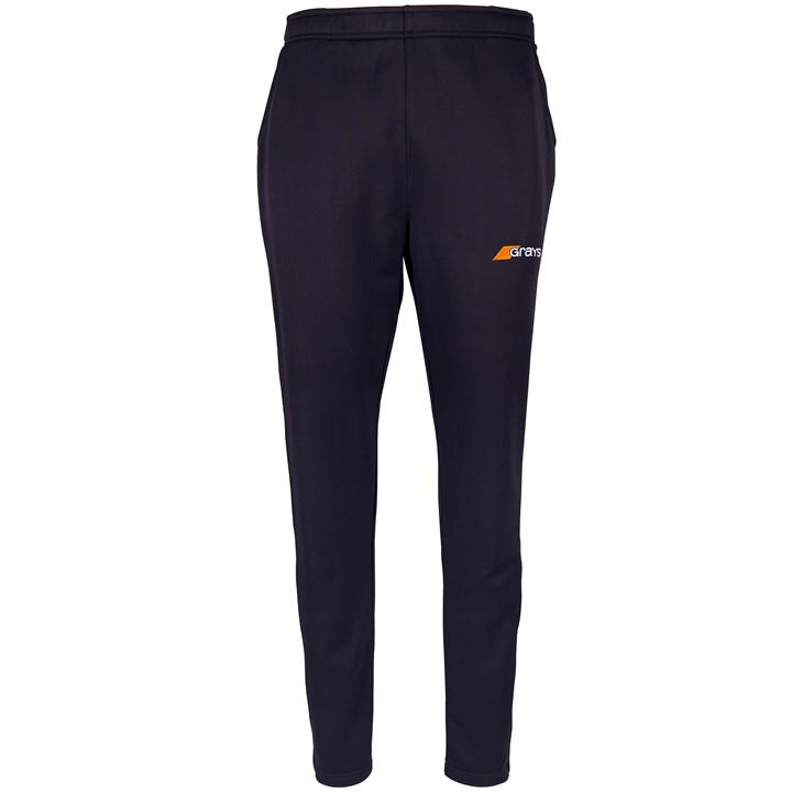Navy training trousers made from lightweight material, featuring an elastic waistband and side pockets, with an orange Grays logo on the left thigh.