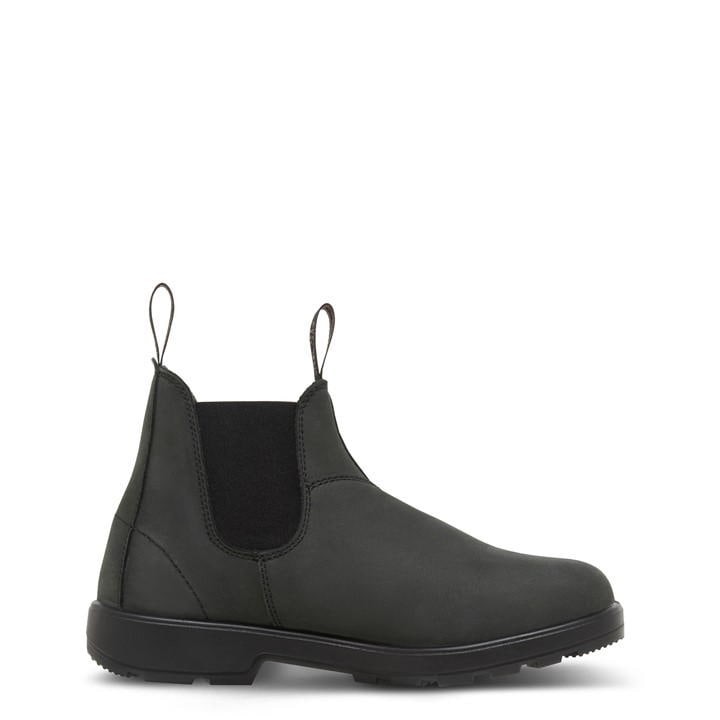Charcoal nubuck men's boots featuring a sleek design, elastic side panels, pull tabs, and a durable rubber sole for comfort and stability.