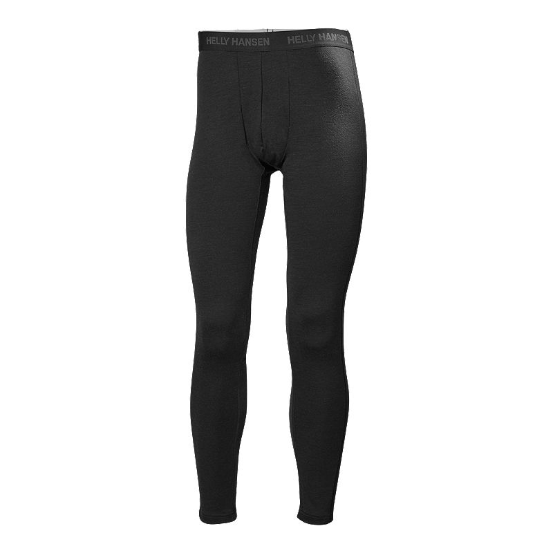 Black midweight tights made of Lifa Merino material, featuring a comfortable waistband with Helly Hansen branding, ideal for layering and outdoor activities.