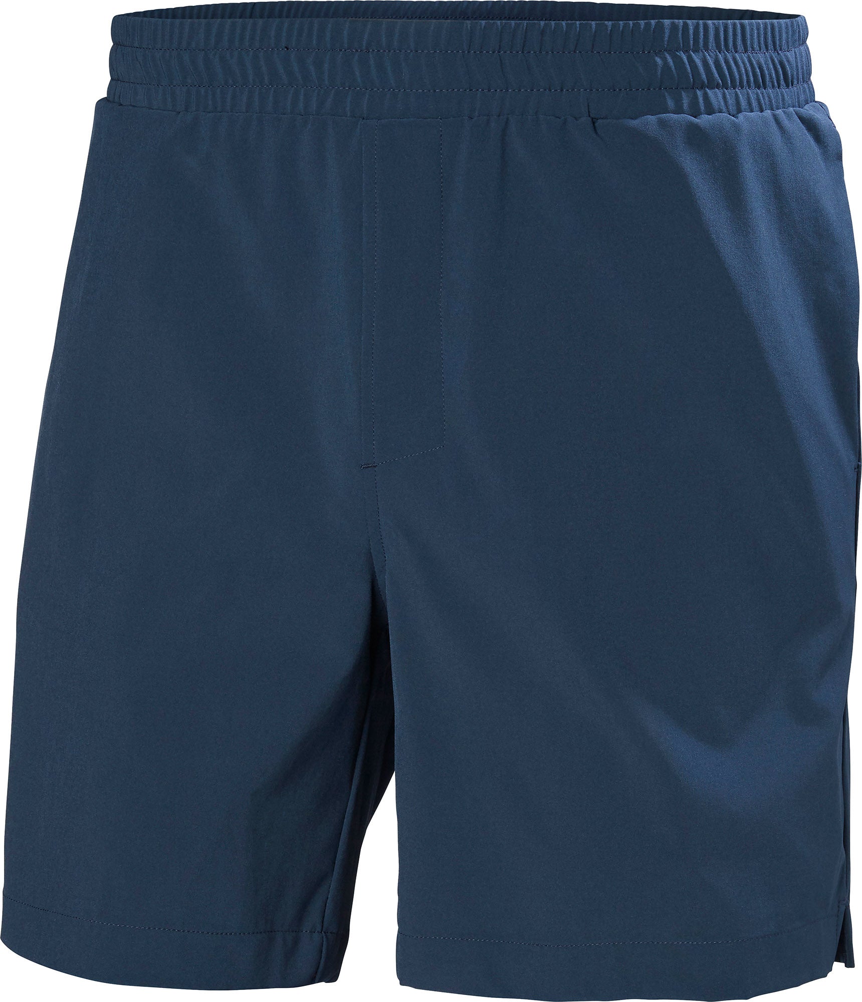 Navy blue, lightweight shorts by Helly Hansen featuring an elastic waistband, a relaxed fit, and a simple design suitable for outdoor activities.