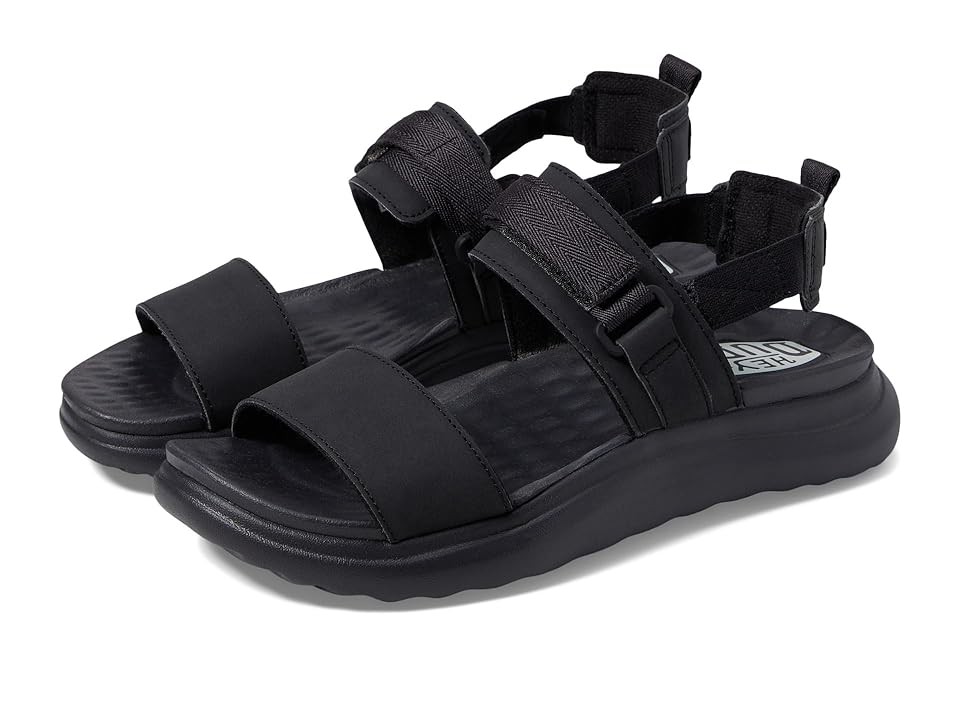 Black HEYDUDE Women's Collins Mono Sport Sandal featuring adjustable straps, cushioned footbed, and a lightweight sole, designed for comfort and style.