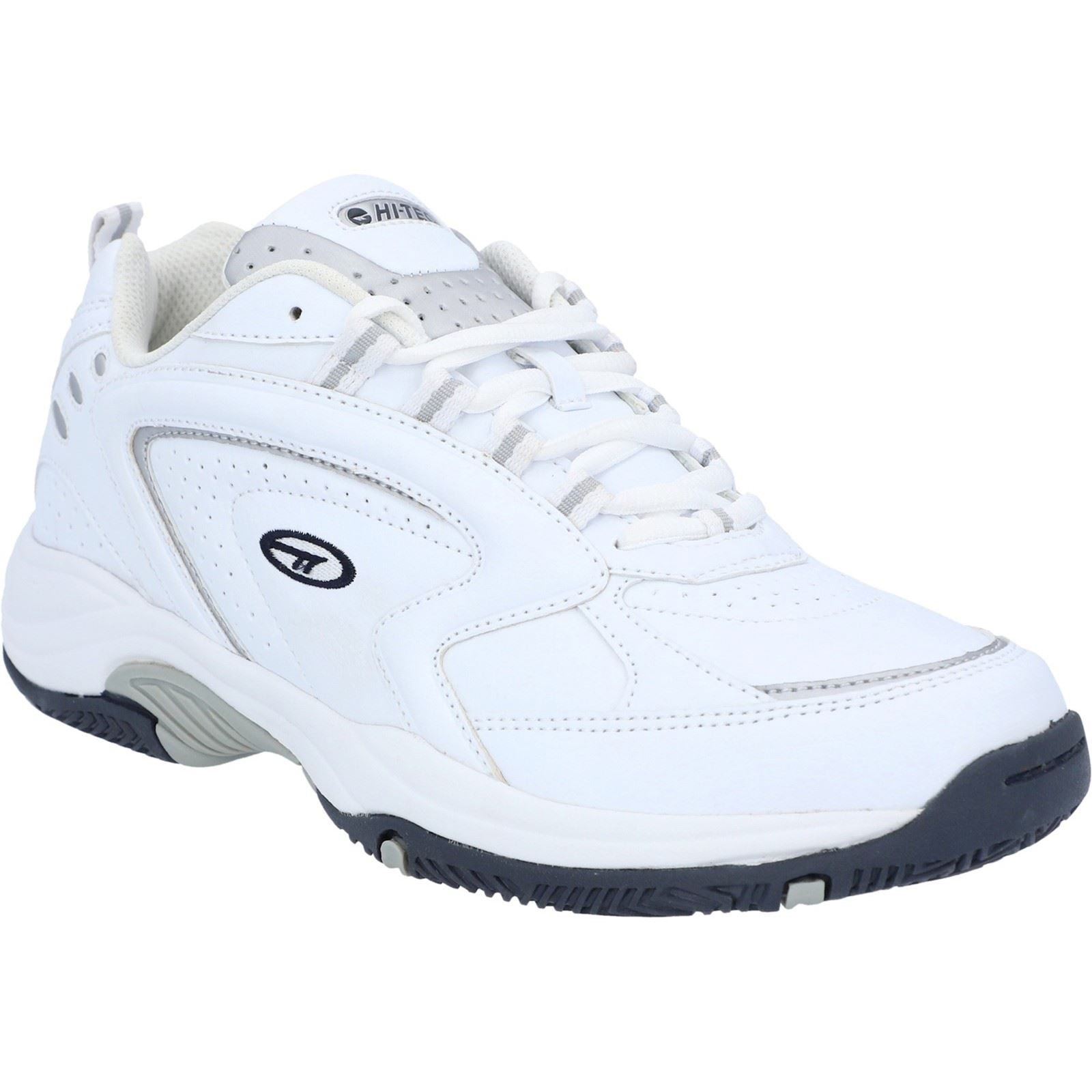 Hi-Tec Men Blast Lite Trainers in white, featuring a sleek design, breathable material, cushioned sole, and a black rubber outsole, available in size 6.