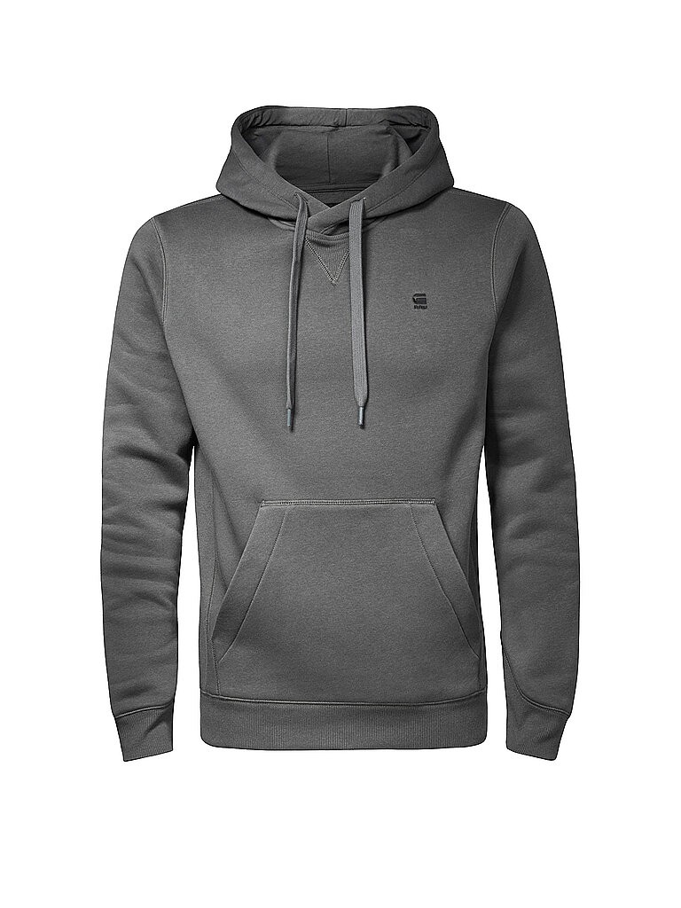 Gray hooded sweatshirt made from soft material, featuring a front kangaroo pocket, adjustable drawstrings, and a small G-Star logo on the chest.