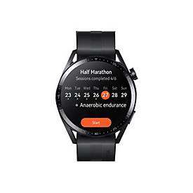 Huawei WATCH GT 3 Active features a sleek black design with a 1.43" AMOLED display, showcasing fitness tracking options and a sporty silicone strap.