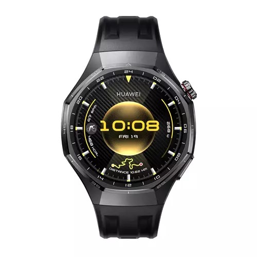 Huawei WATCH GT6 PRO features a 1.47" AMOLED touchscreen with a 466 x 466 pixel resolution, housed in a sleek black case with a rubber strap and GPS functionality.