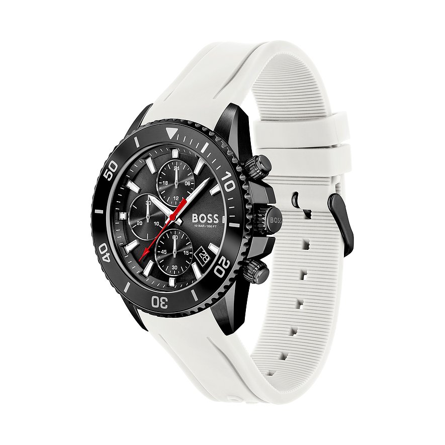 Hugo Boss Admiral Chronograph Black Dial White Silicone Strap Men's Watch 1513966 - image 2