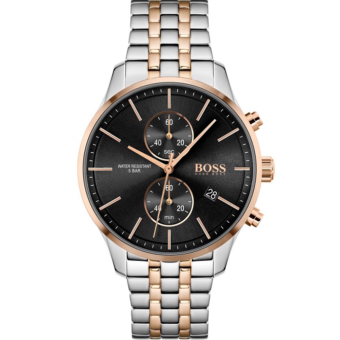 Hugo Boss Hugo Boss Associate 1513840 Men's Chronograph Watch – 42mm Black Dial Two-Tone Bracelet
