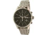 Men's Hugo Boss Jet chronograph watch featuring a 41mm black dial, silver steel bracelet, and three sub-dials with a date display, exuding a sleek and modern design.