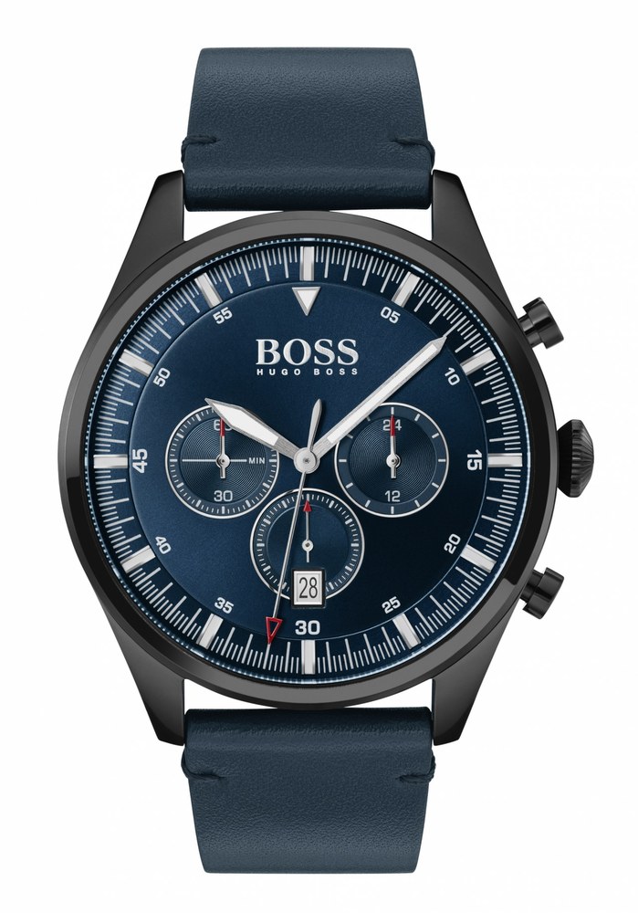 Hugo Boss Hugo Boss Pioneer 1513711 Men's Chronograph Watch – 44mm Blue Dial Blue Leather Strap