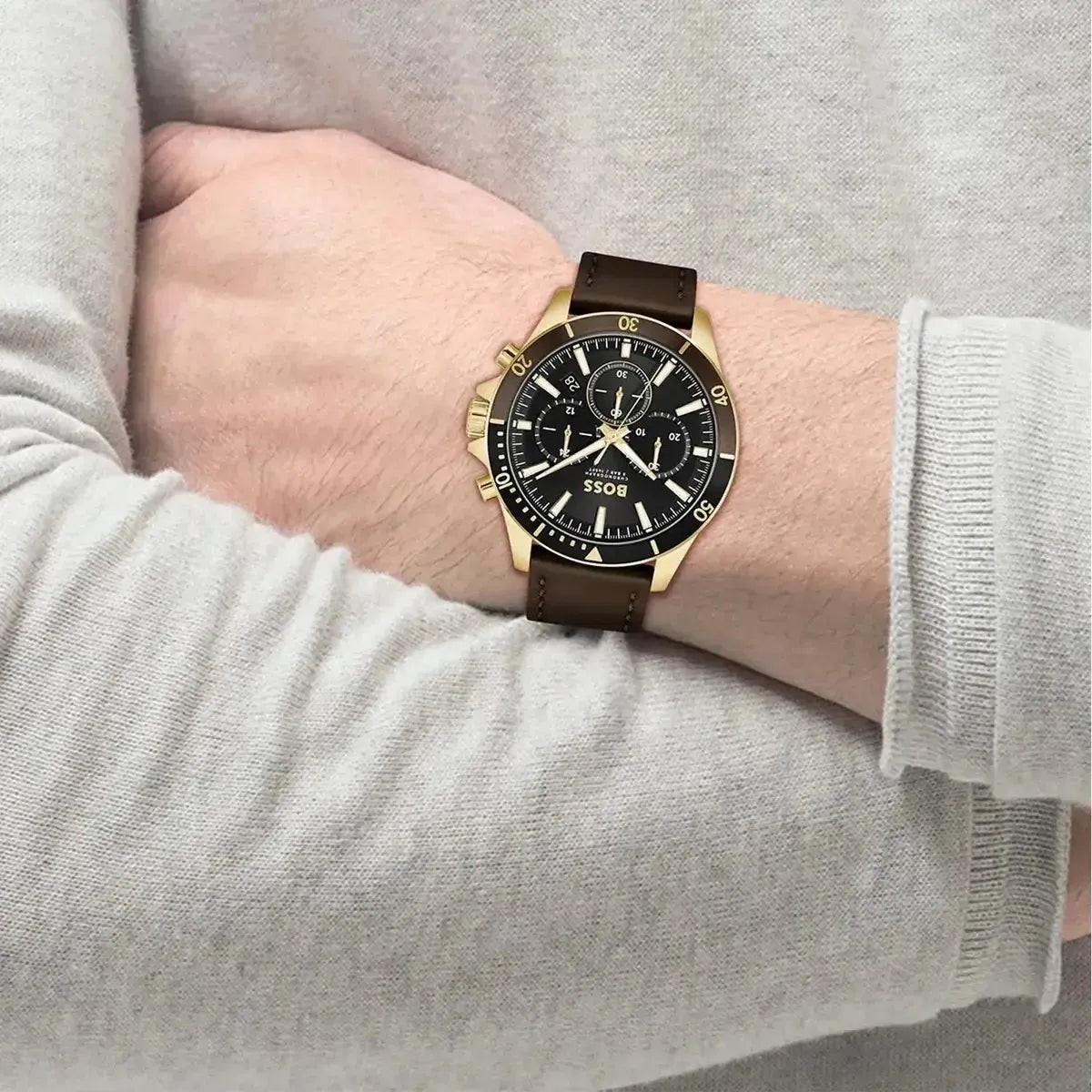 Hugo Boss Troper HB1514100 Men's Chronograph Watch – 44mm Black Dial Brown Leather - image 5