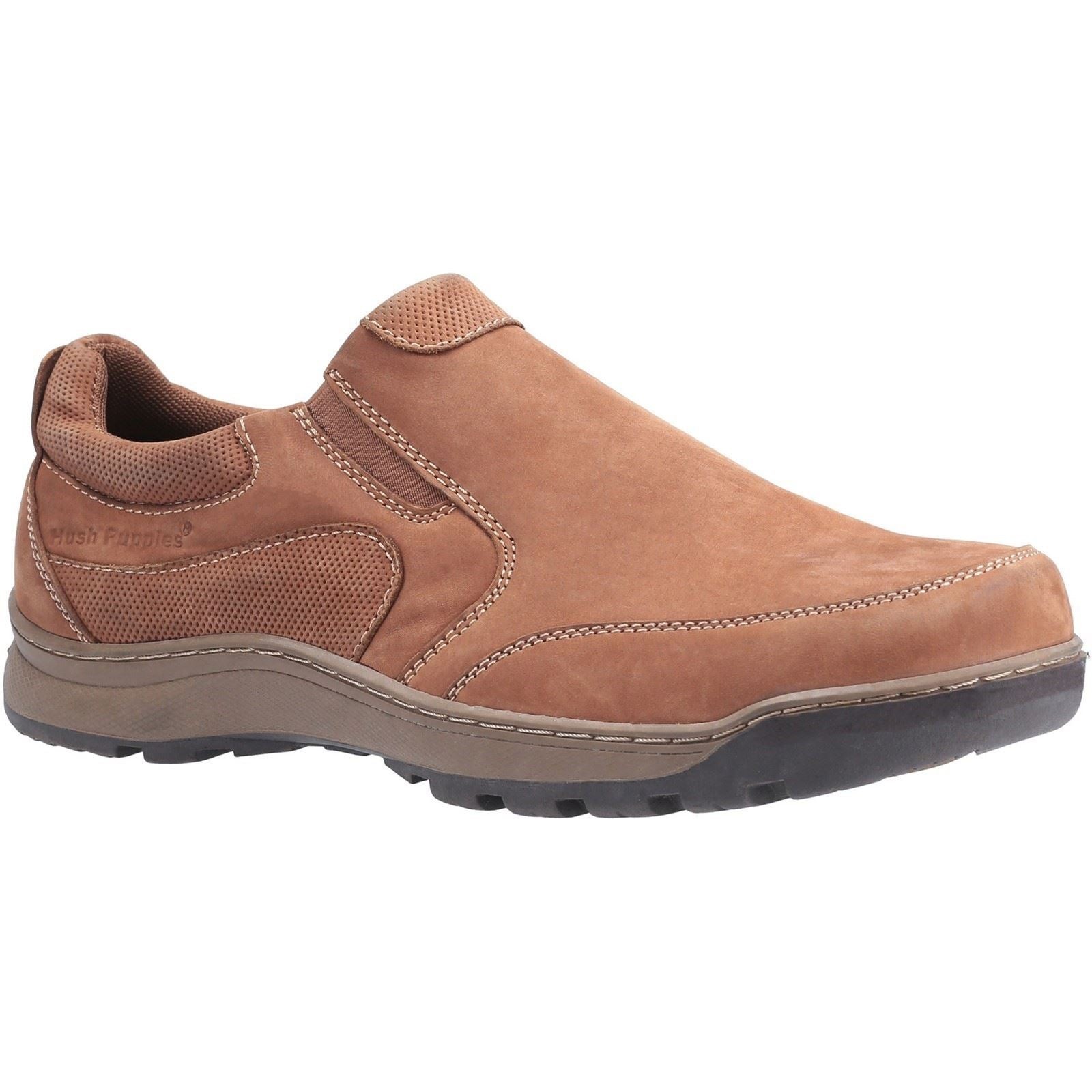 Tan nubuck slip-on trainer featuring mesh side panels, padded collar, and a durable rubber sole for comfort and support.