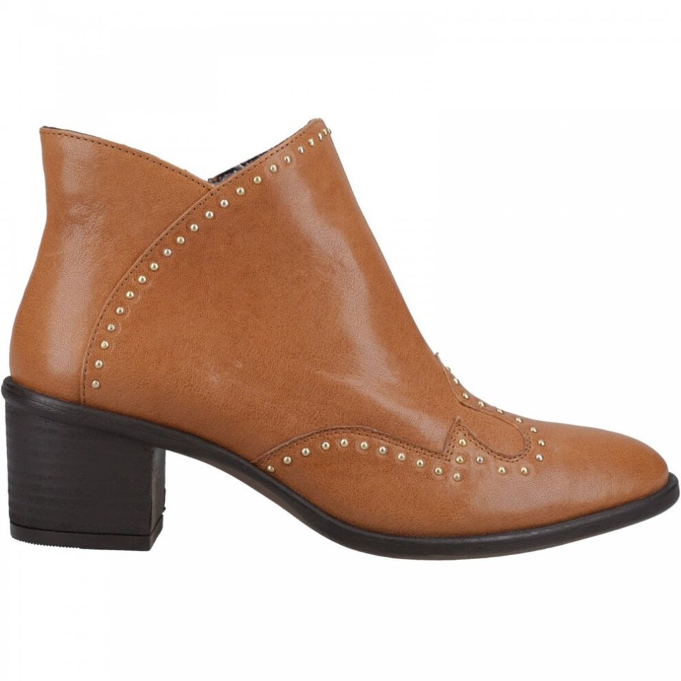 Tan leather ankle boots featuring decorative stud detailing and a low block heel, designed for women by Hush Puppies.