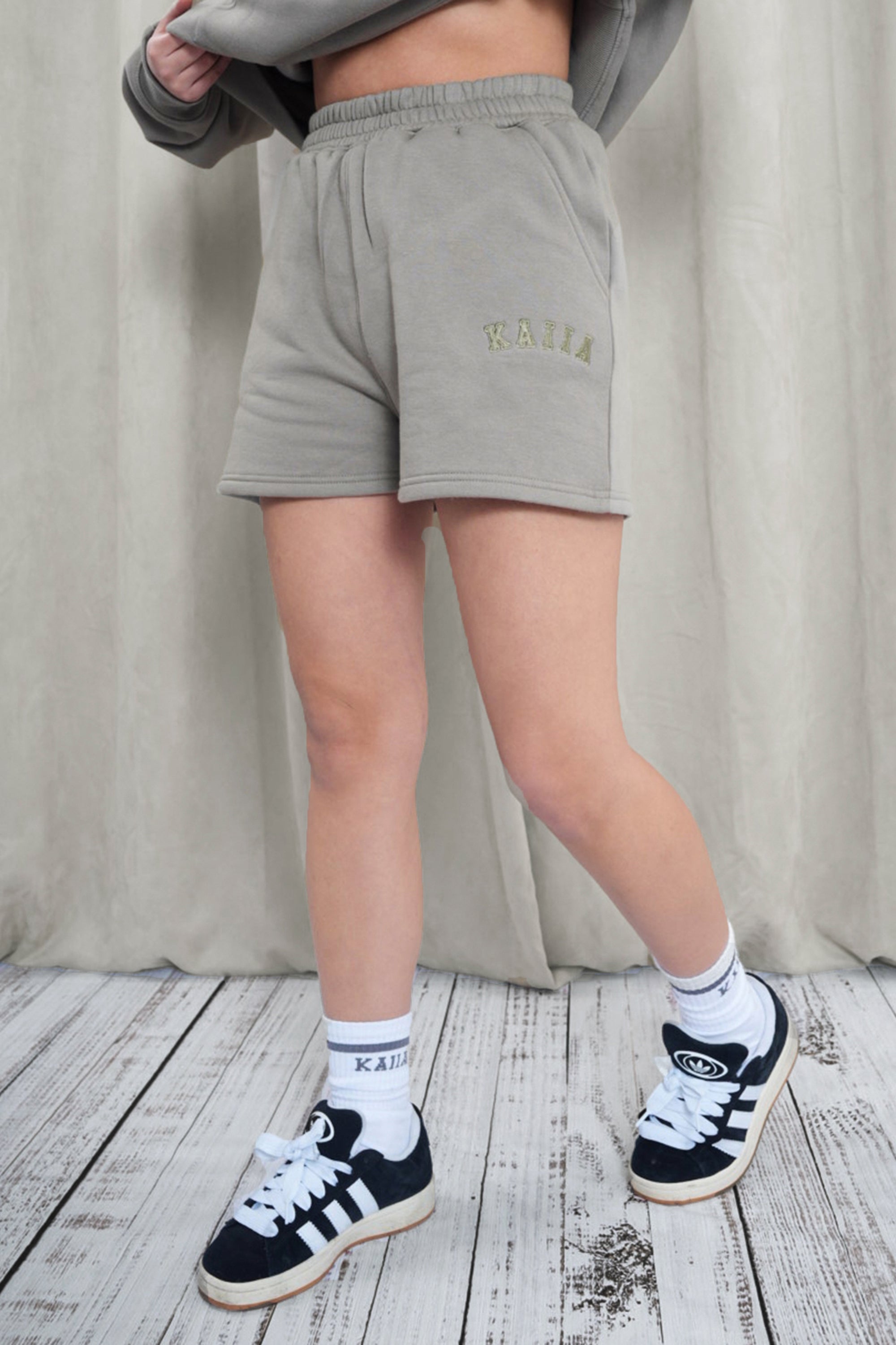Kaiia Logo Sweat Shorts in Khaki - image 2
