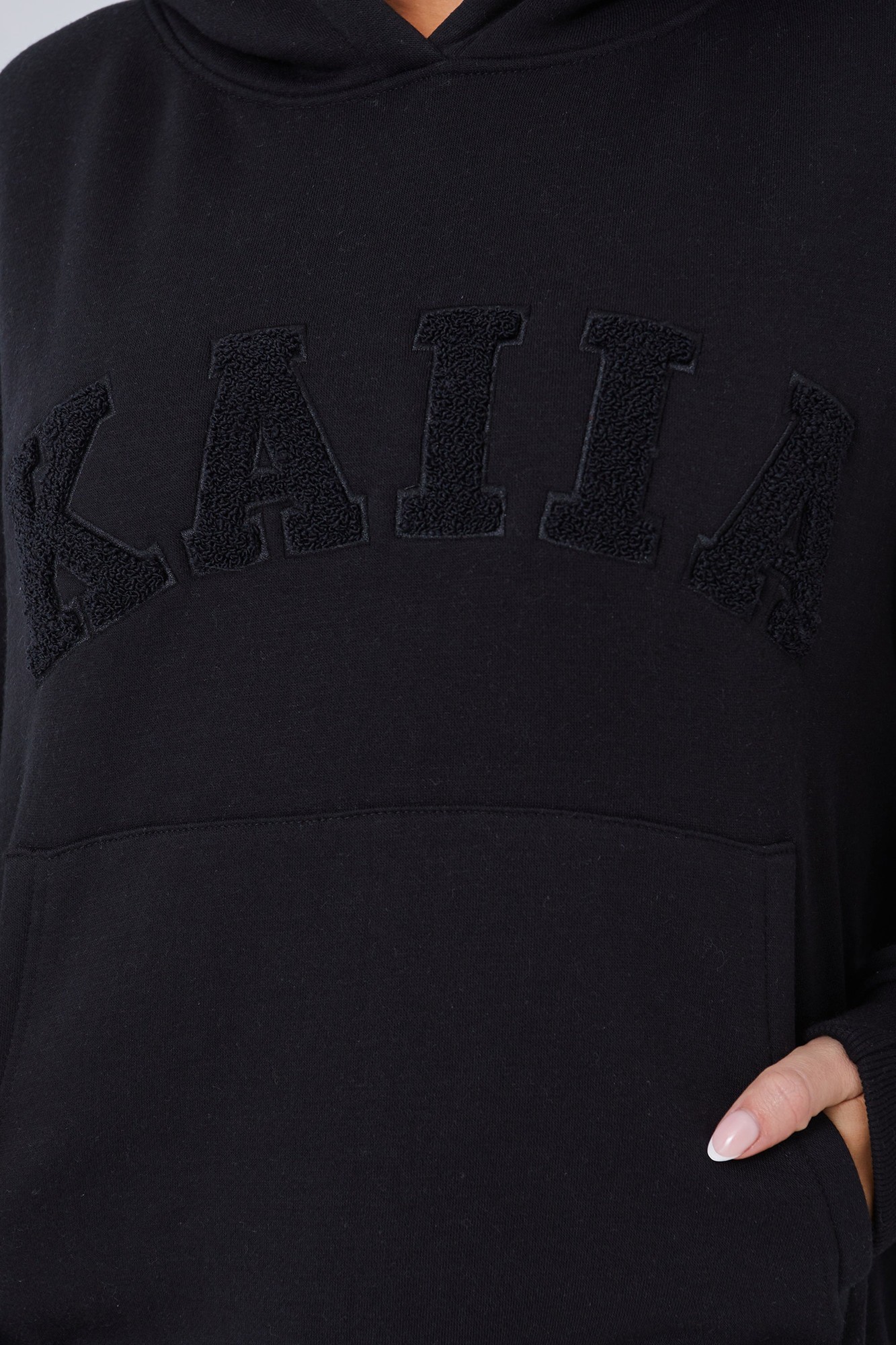 Kaiia Slogan Oversized Hoodie Black on Black - image 2