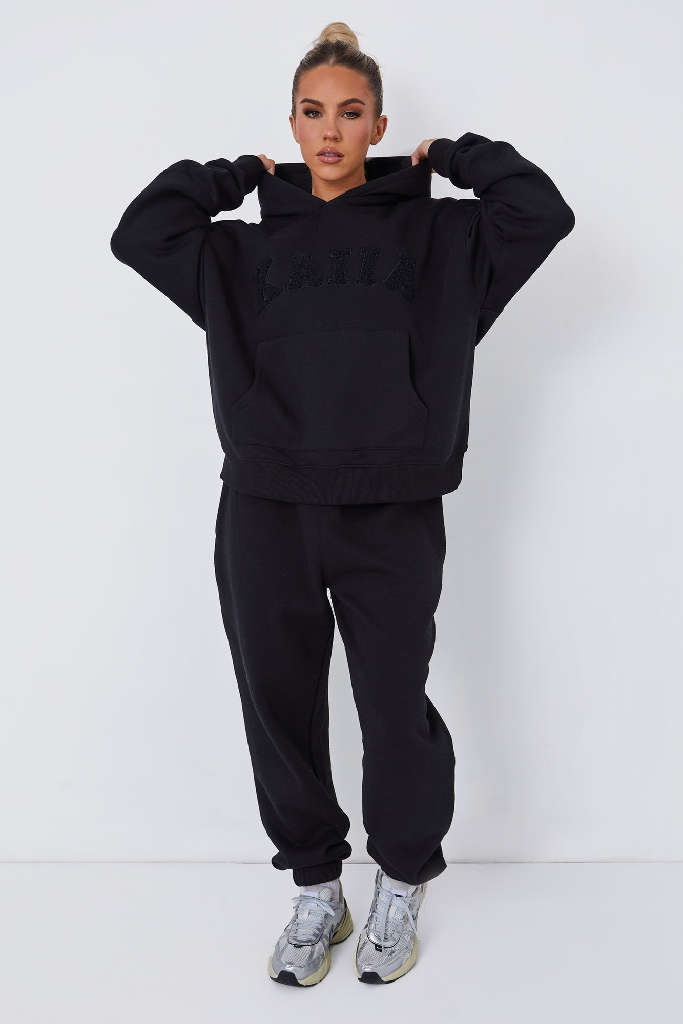 Kaiia Slogan Oversized Hoodie Black on Black - image 3