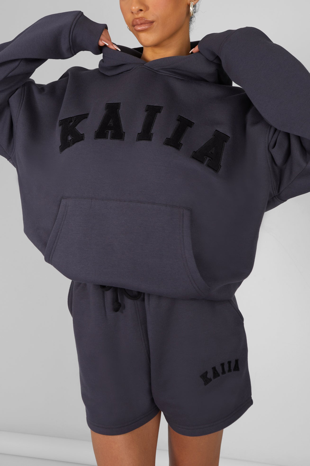 Kaiia Slogan Oversized Hoodie Dark Grey - image 2