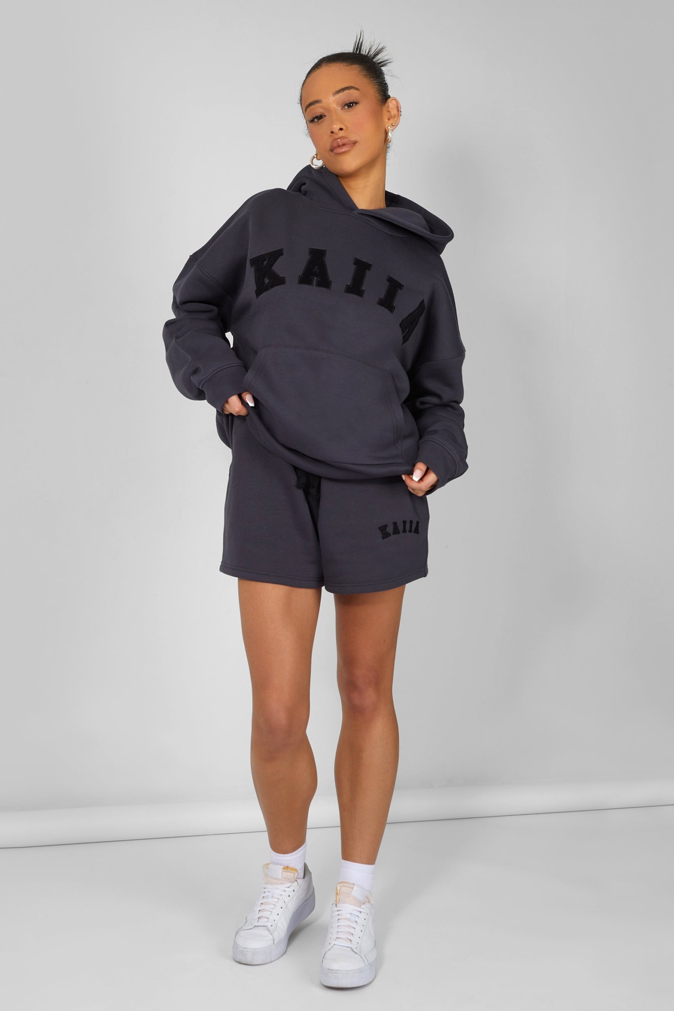 Kaiia Slogan Oversized Hoodie Dark Grey - image 3