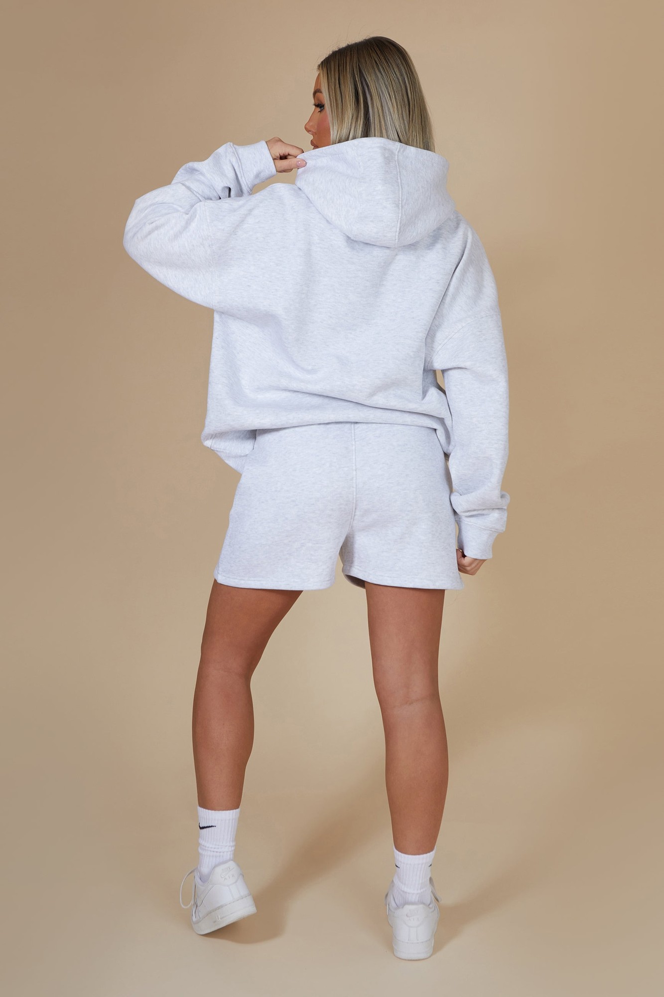 Kaiia Slogan Oversized Hoodie Light Grey Marl & Navy - image 4