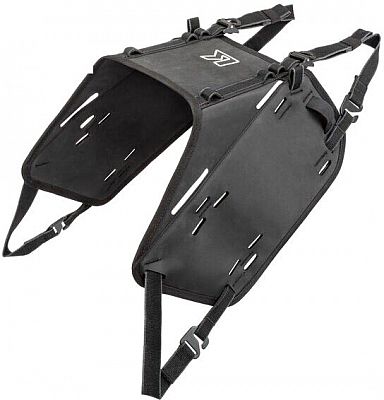 Black flexible mounting system with adjustable straps and cut-out sections, designed for KTM 690 and Husqvarna 701, featuring a durable material and Kriega logo.