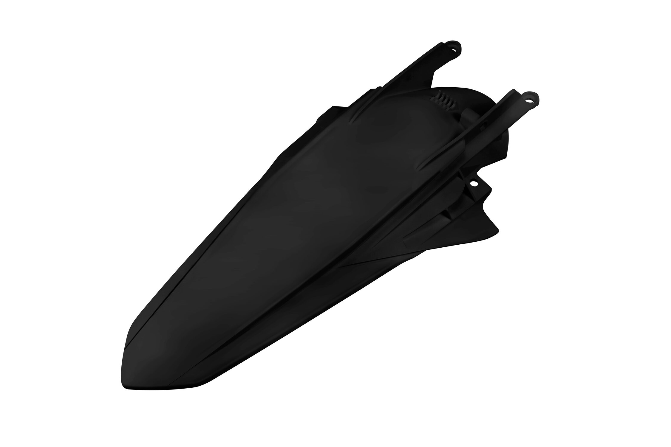 Black rear fender for KTM EXC150 TPI (2020-2023) by UFO, featuring a sleek, aerodynamic design with mounting points for easy installation.