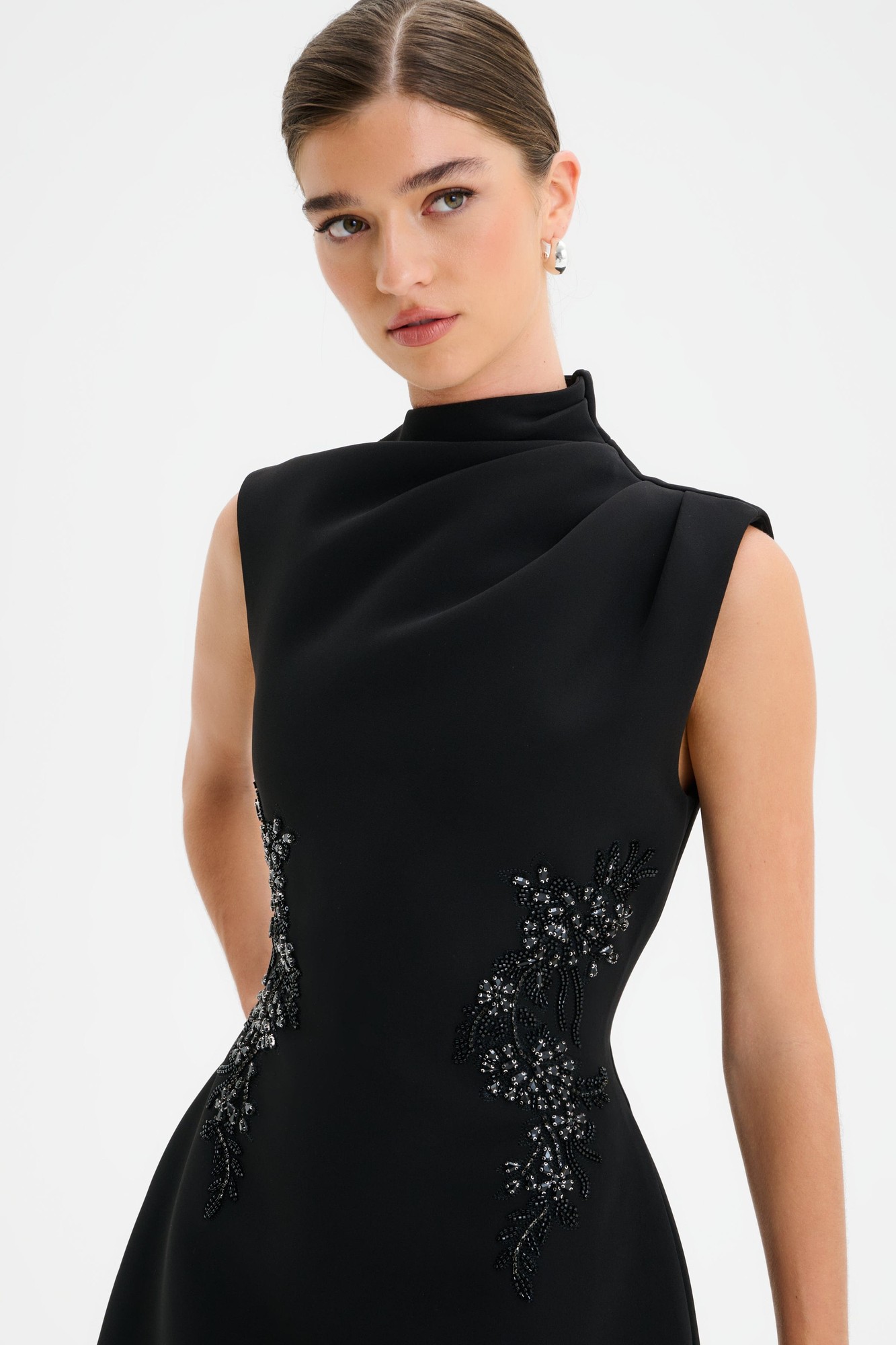 Lavish Alice AMBAR Asymmetric High Neck Embellished Tulip Mini Dress in Black XXL UK18 - image 2