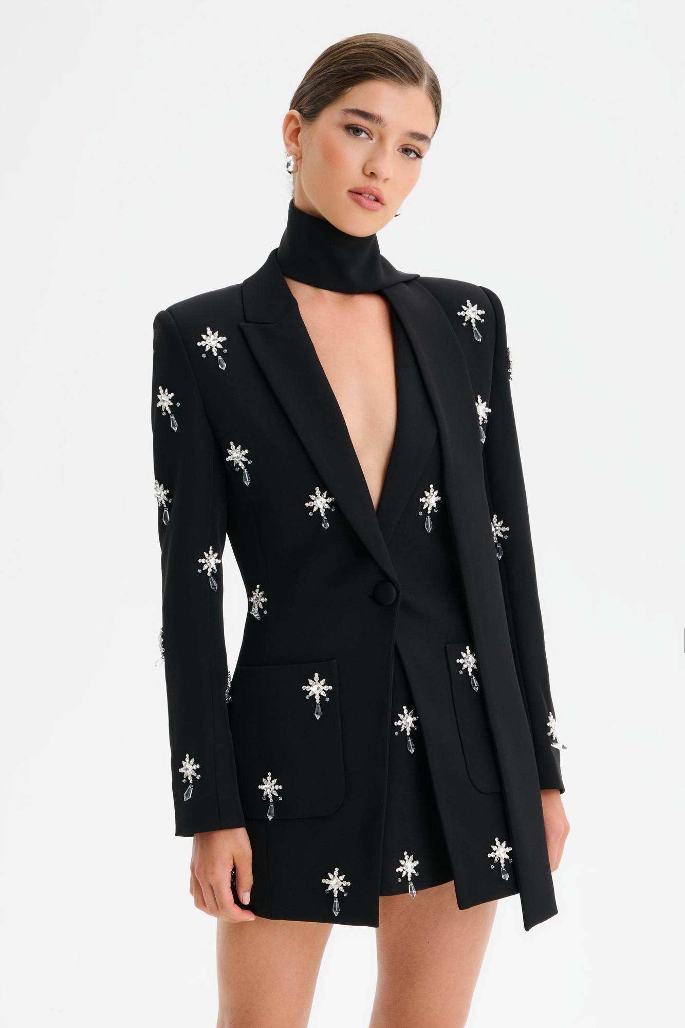 Lavish Alice ARIA Jewel Embellished Tailored Jacket with Scarf in Black XS UK6 - image 5