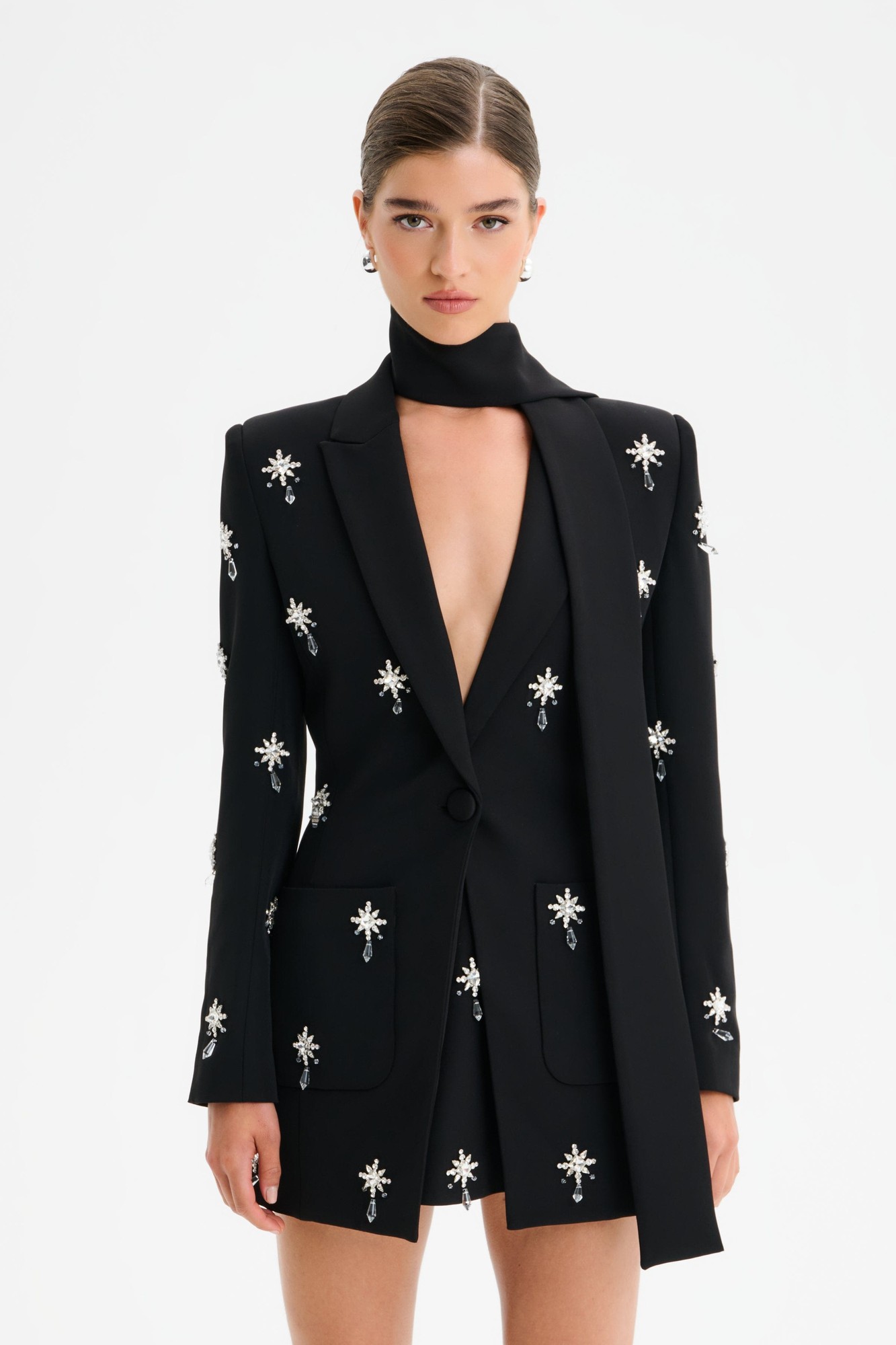 Lavish Alice ARIA Jewel Embellished Tailored Jacket with Scarf in Black XXL UK18 - image 4