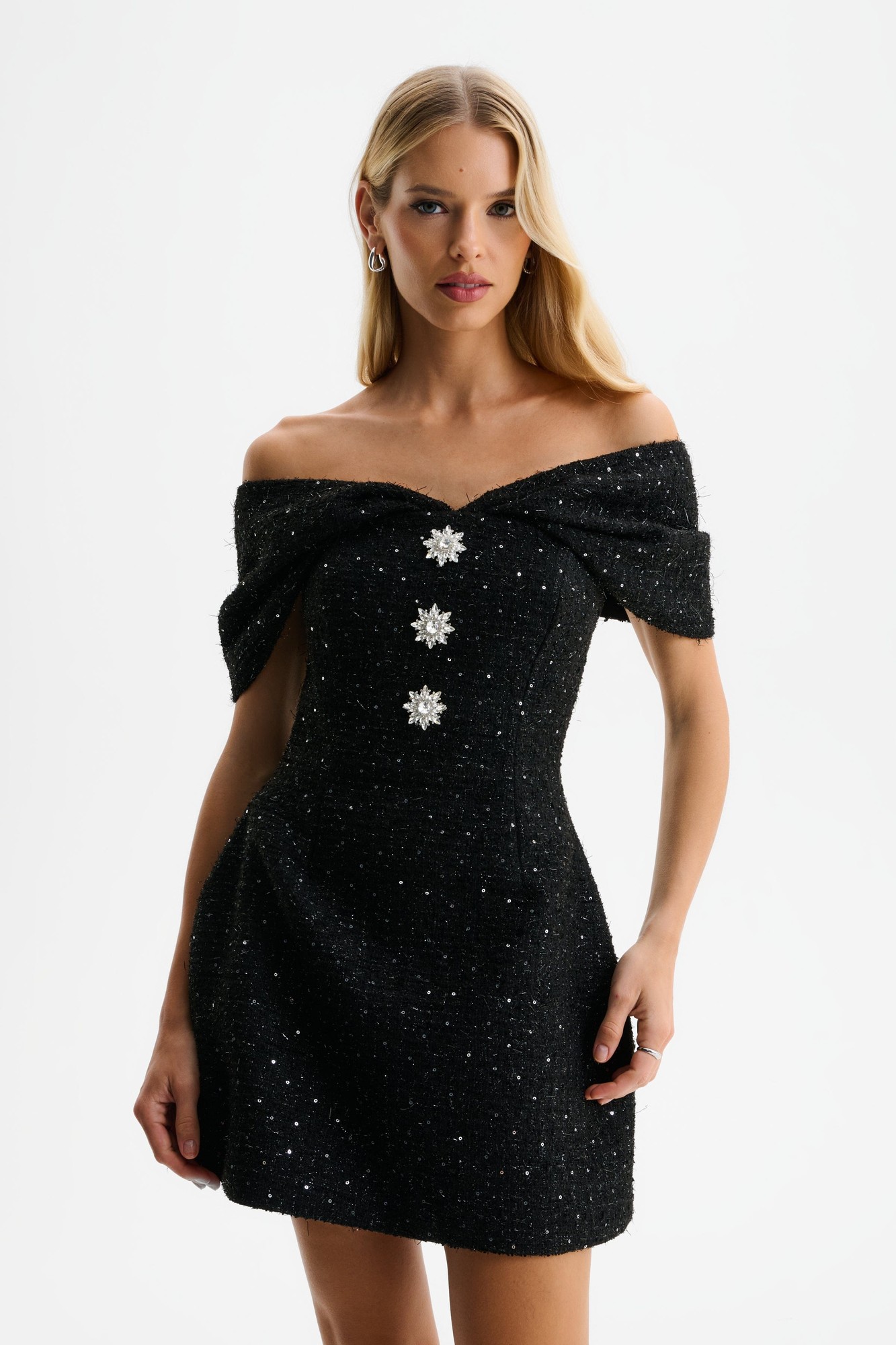 Lavish Alice ARIELLA Sequin Boucle Off Shoulder Mini Tulip Dress in Black XXL UK18 - image 4