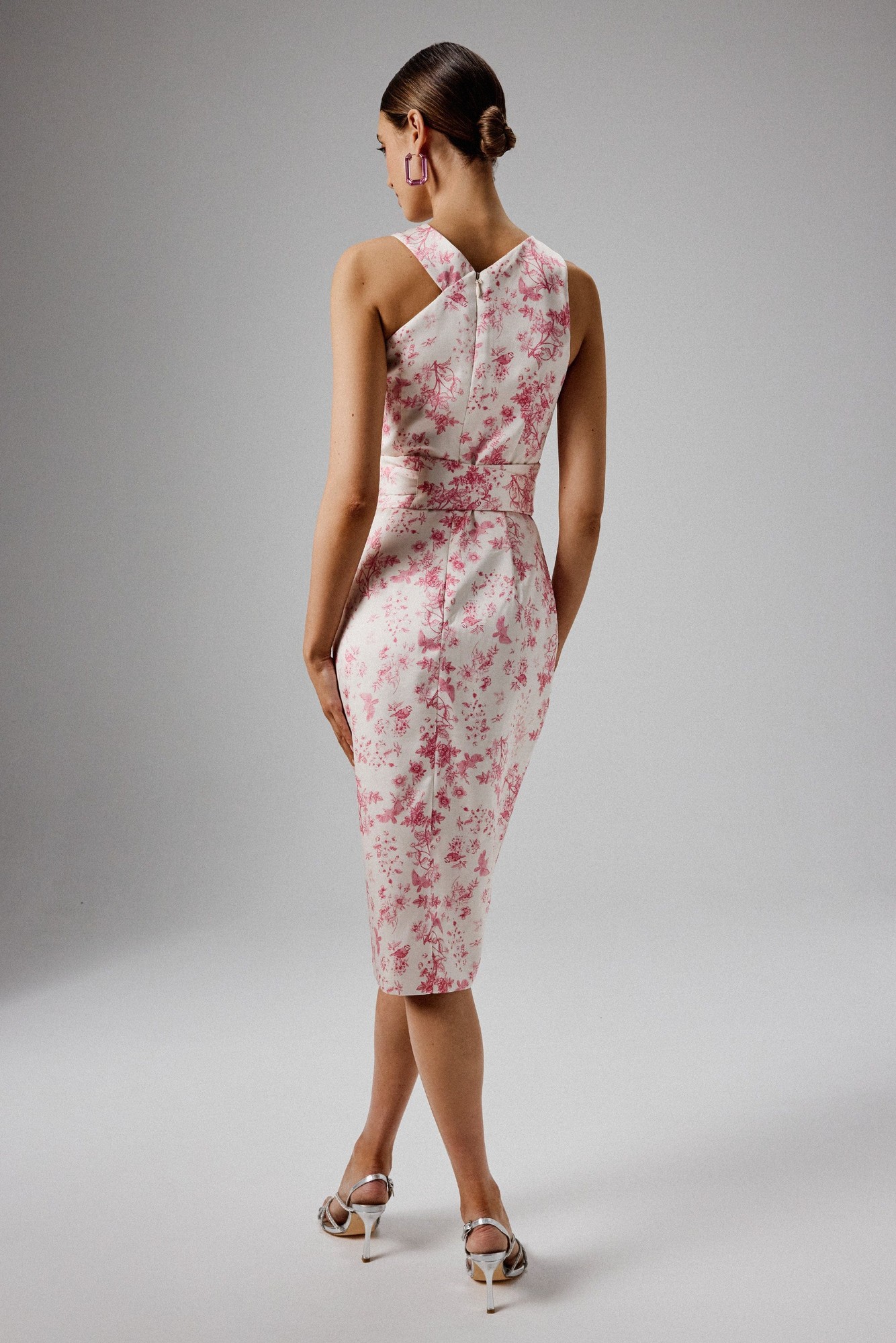 Lavish Alice BRIELLE Bonded Satin Obi Belted Halterneck Midi Dress in Pink Porcelain XS UK6 - image 5