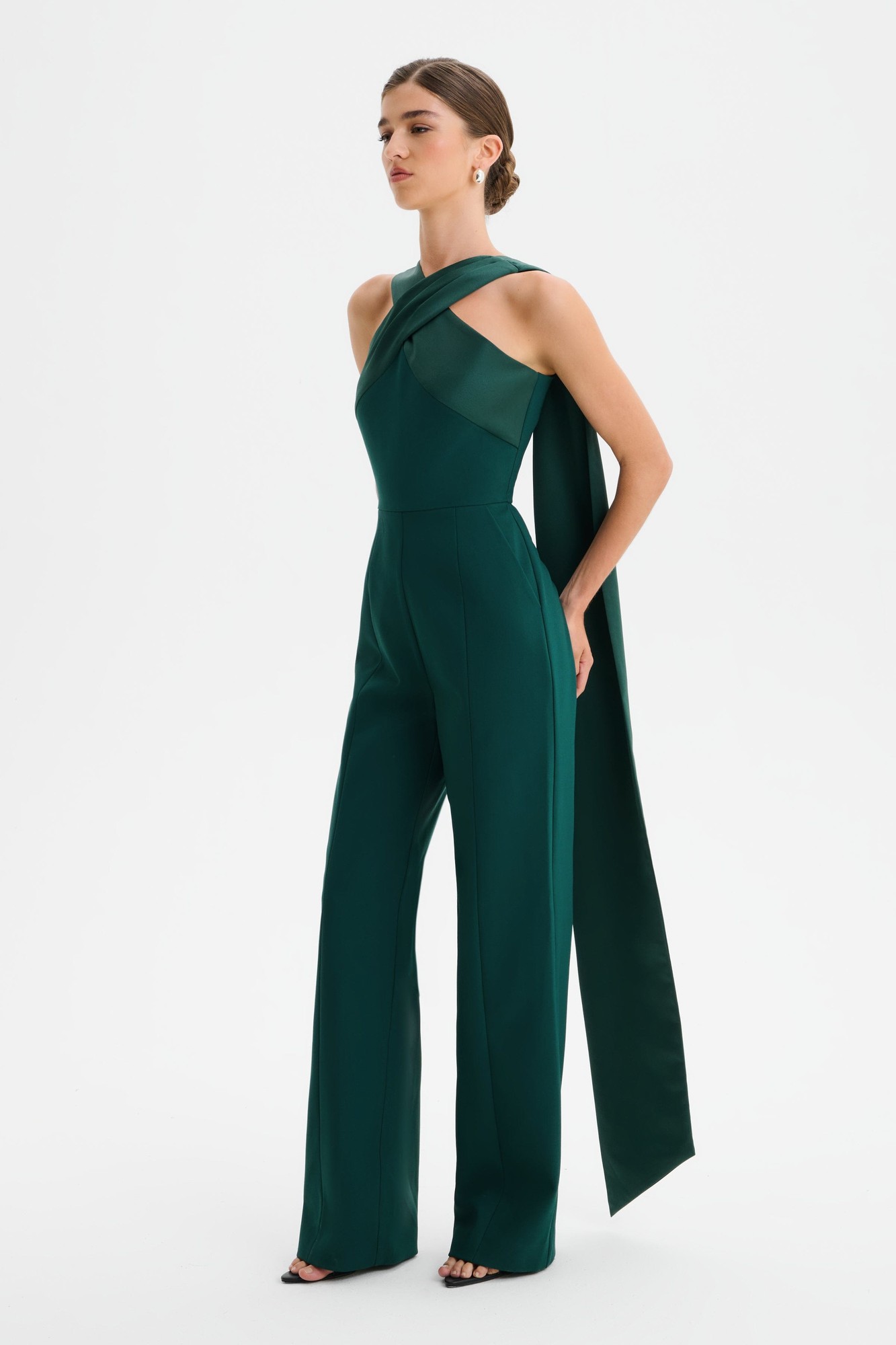 Lavish Alice CHANTELLE Cross Neck Straight Leg Jumpsuit with Satin Drape in Emerald XXL UK18 - image 3