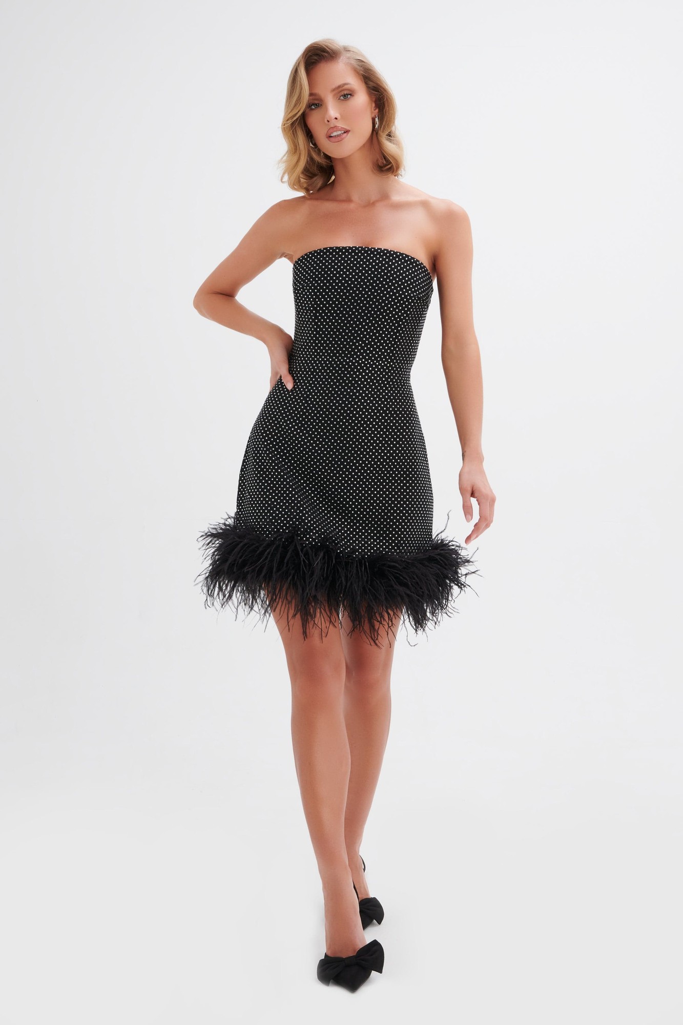 Lavish Alice CHLOE Crystal Embellished Feather Hem Mini Dress in Black XXL UK18 - image 3