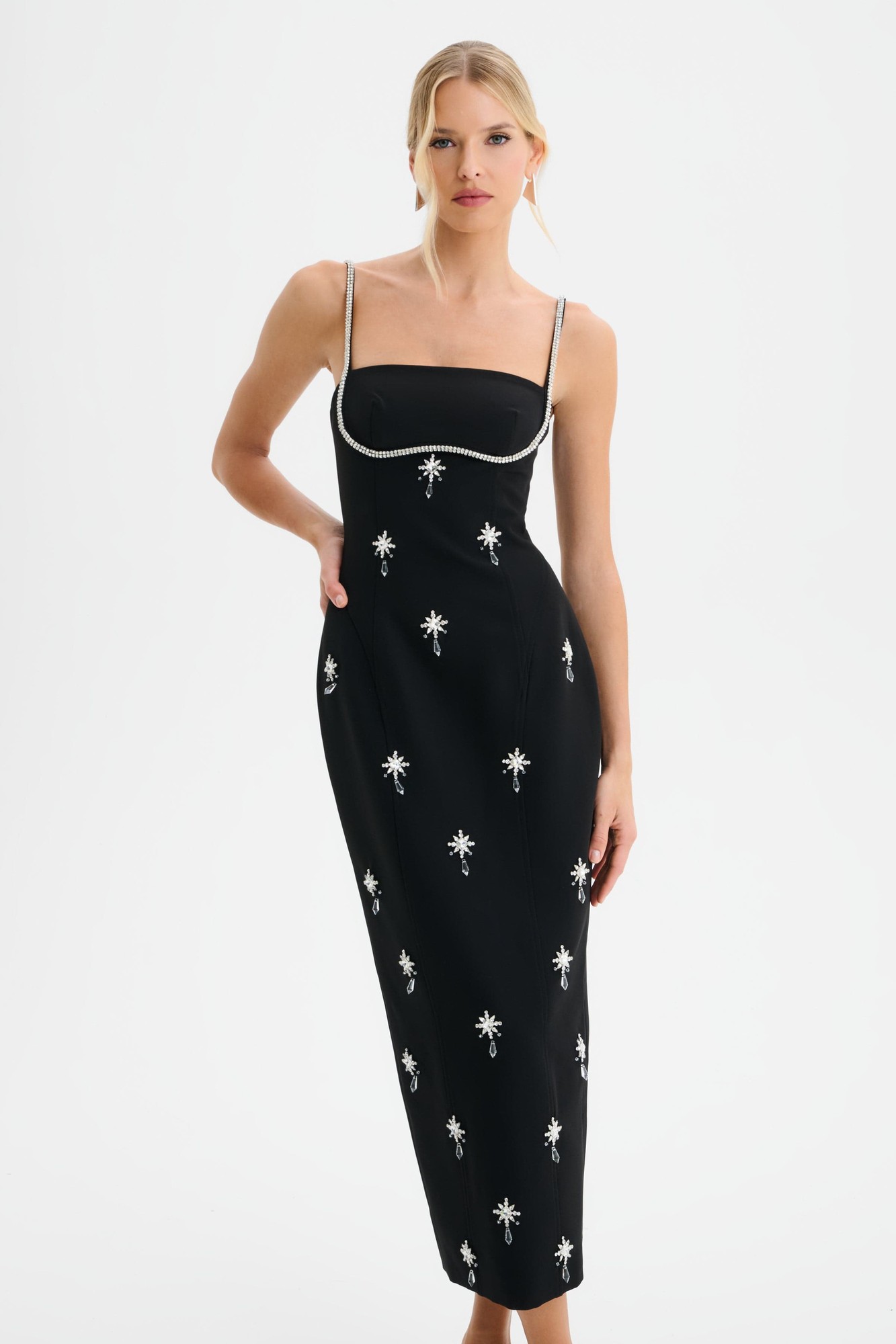 Lavish Alice DAISY Hand Embellished Contour Tailored Midi Dress in Black S UK8 - image 3