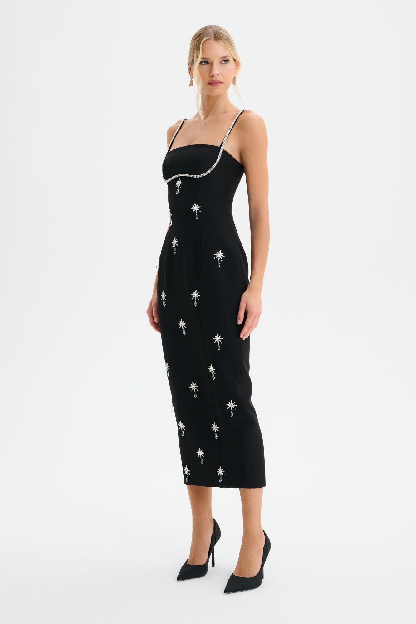 Lavish Alice DAISY Hand Embellished Contour Tailored Midi Dress in Black S UK8 - image 4