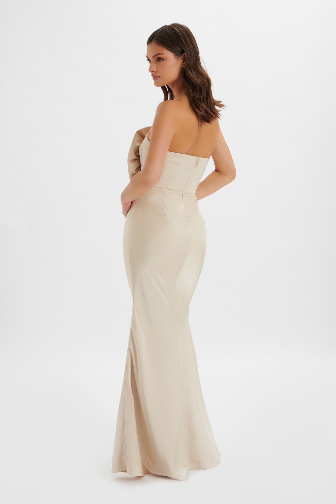 Lavish Alice DALIA 3D Flower Bandeau Maxi Dress in Champagne XS UK6 - image 2