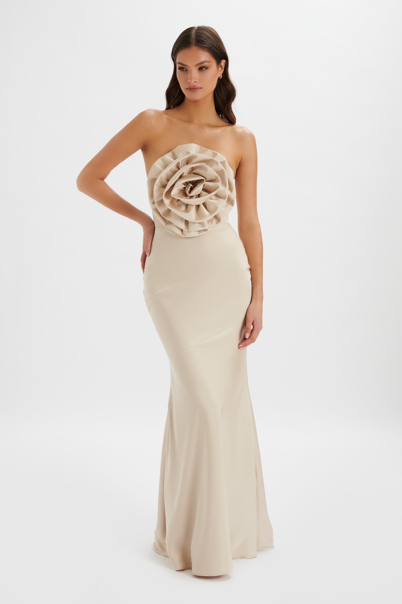 Lavish Alice DALIA 3D Flower Bandeau Maxi Dress in Champagne XS UK6 - image 3