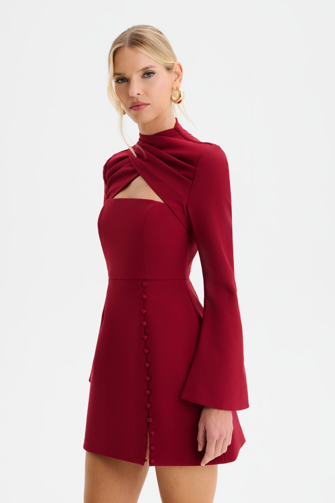 Lavish Alice FIONA High Wrap Neck Tulip Mini Dress in Burgundy XL UK16 - image 3