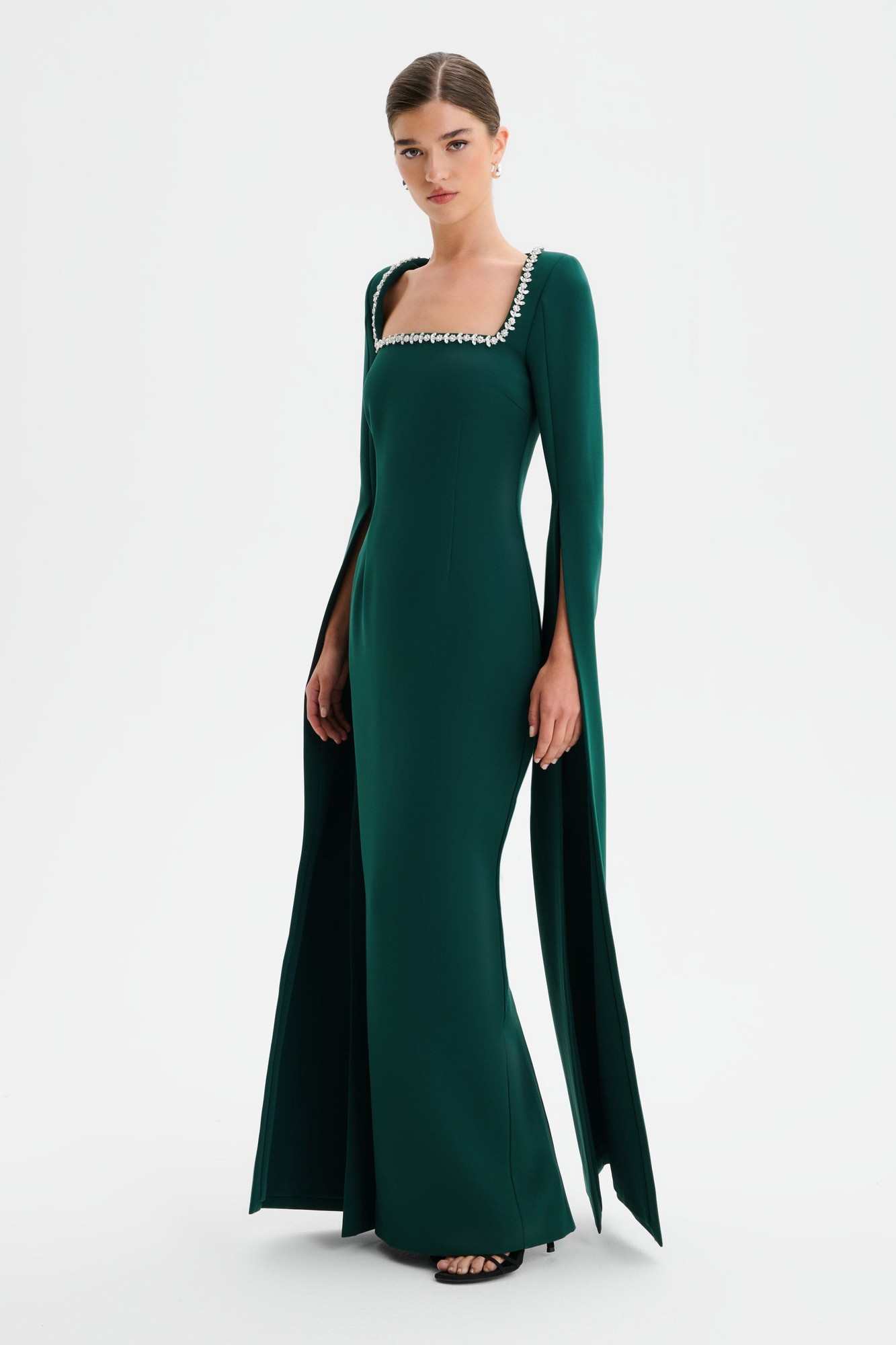 Lavish Alice GRACE Square Neck Embellished Cape Sleeve Maxi Dress in Emerald Green XXL UK18 - image 2