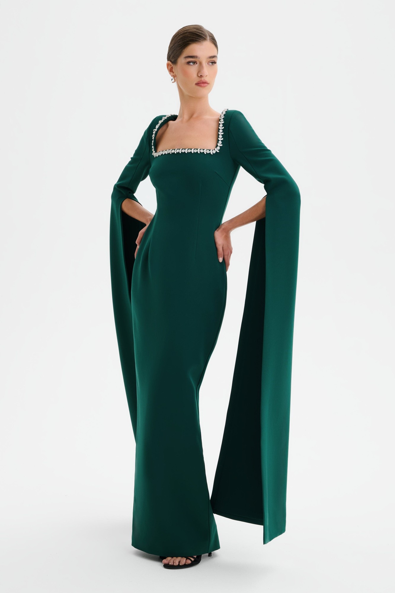 Lavish Alice GRACE Square Neck Embellished Cape Sleeve Maxi Dress in Emerald Green XXL UK18 - image 3