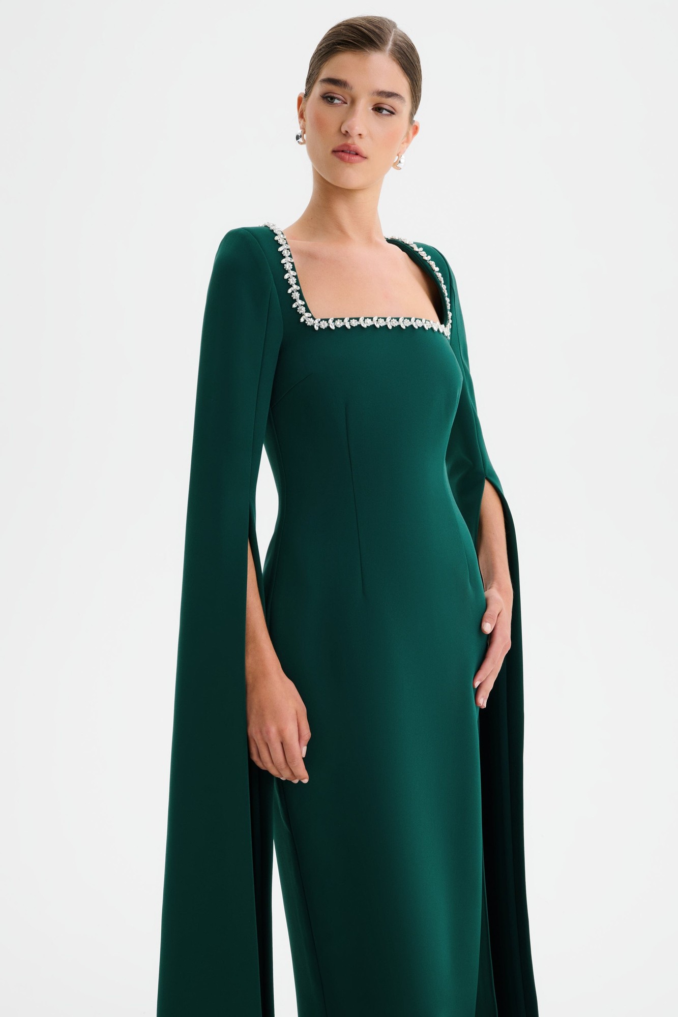 Lavish Alice GRACE Square Neck Embellished Cape Sleeve Maxi Dress in Emerald Green XXL UK18 - image 4