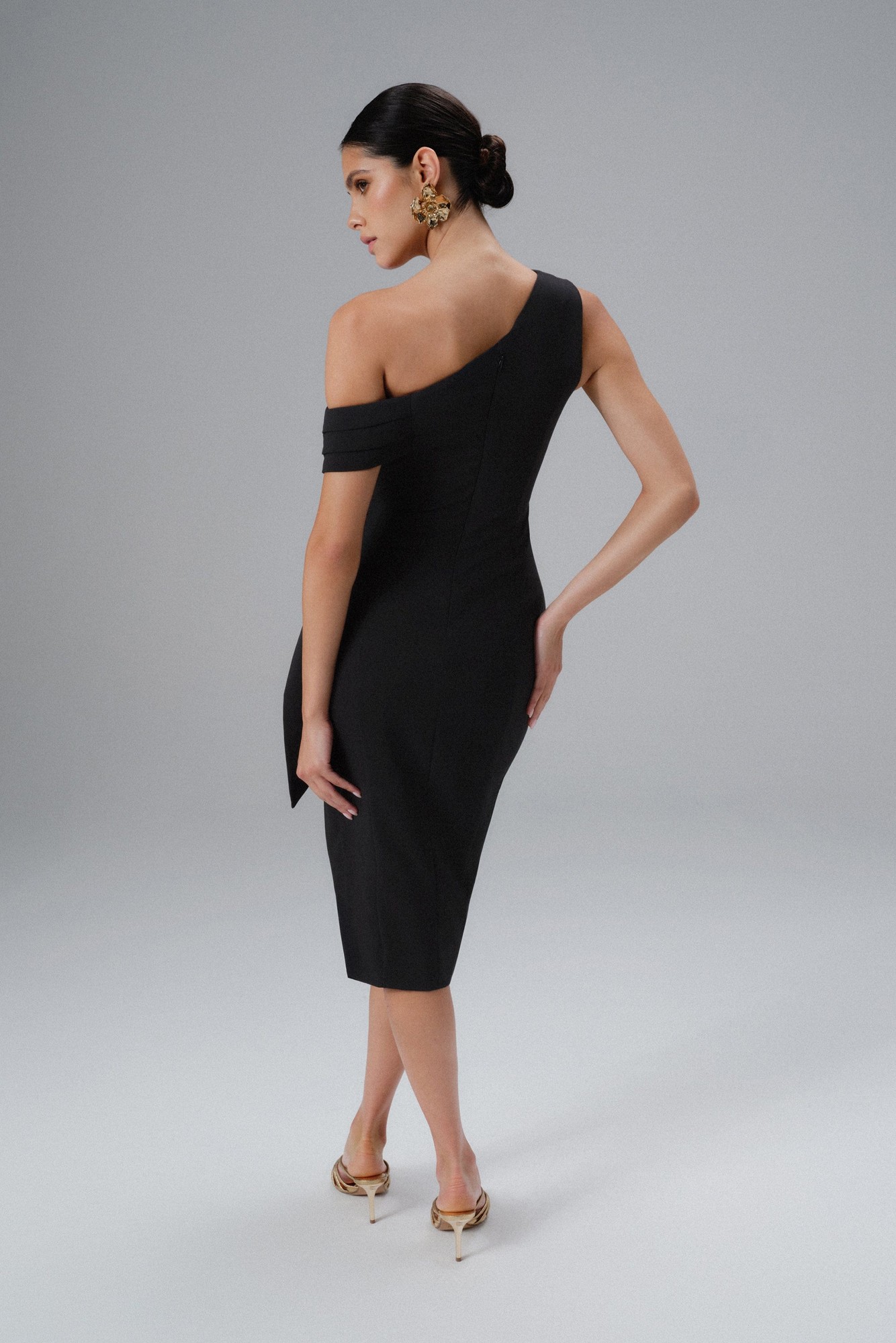 Lavish Alice HONEY One Shoulder Pleated Bow Midi Dress in Black XXL UK18 - image 2