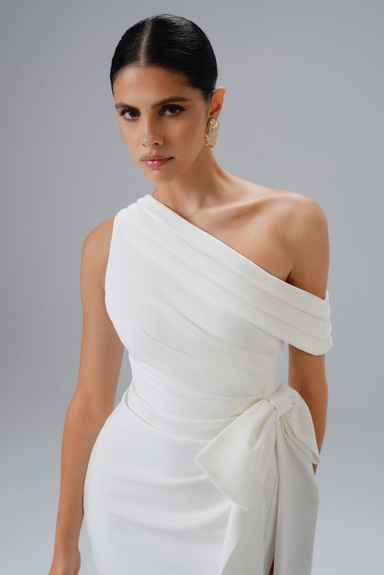 Lavish Alice HONEY One Shoulder Pleated Bow Midi Dress in White XXL UK18 - image 2