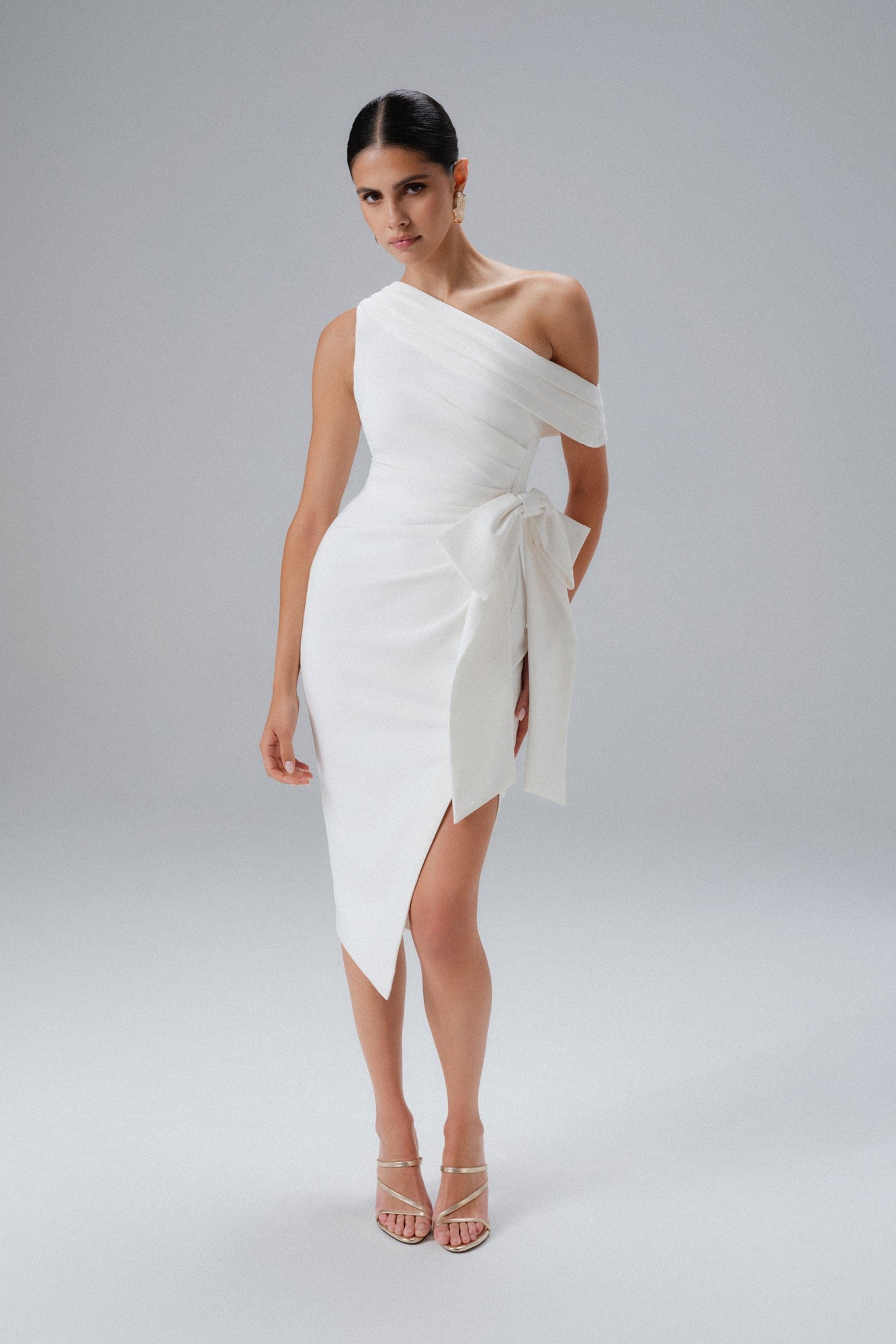 Lavish Alice HONEY One Shoulder Pleated Bow Midi Dress in White XXL UK18 - image 4