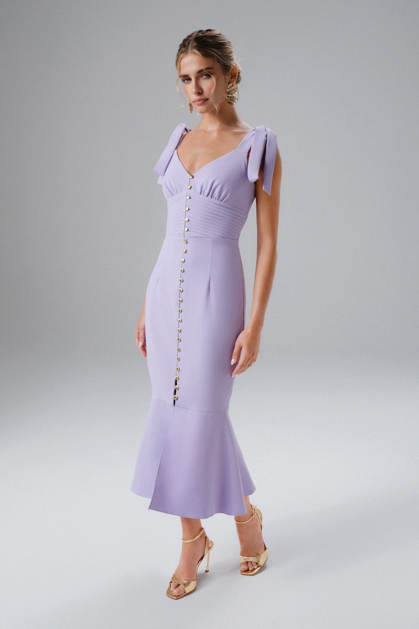 Lavish Alice KAMILA Tie Strap Micro Shell Button Midi Dress in Lilac SM UK10 - image 2