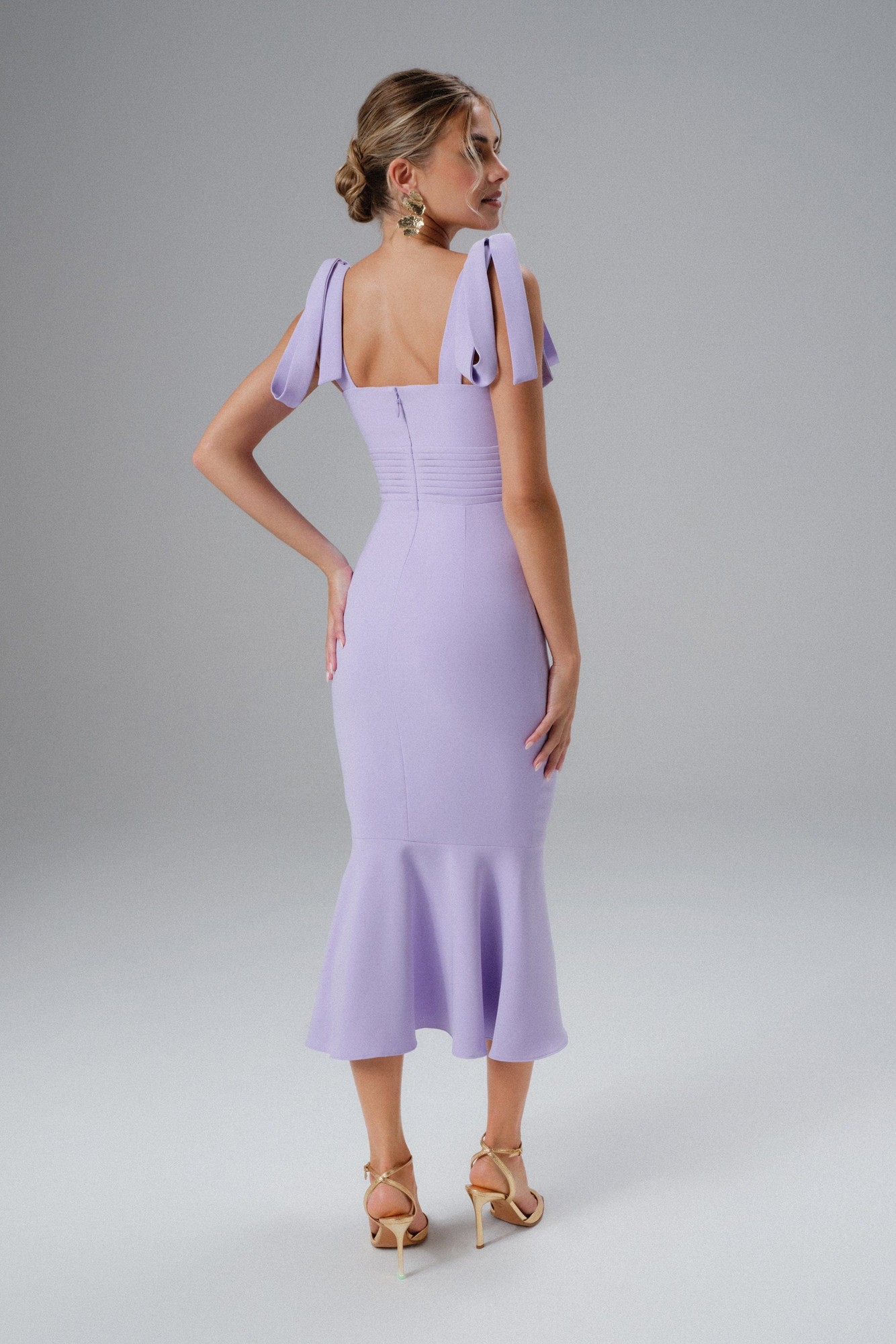 Lavish Alice KAMILA Tie Strap Micro Shell Button Midi Dress in Lilac SM UK10 - image 3