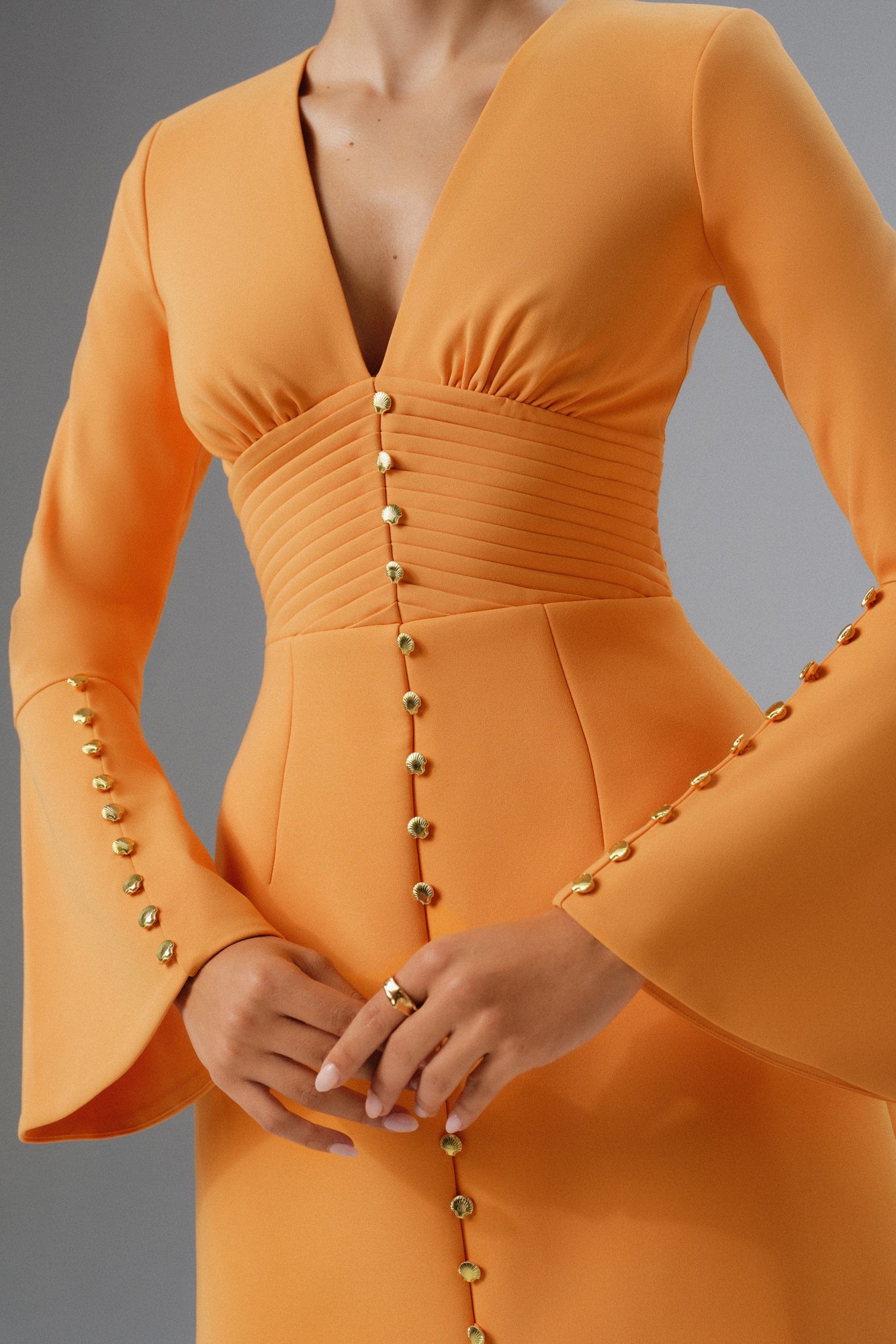Lavish Alice LARA Fluted Sleeve Micro Button Mini Dress in Orange XXL UK18 - image 3