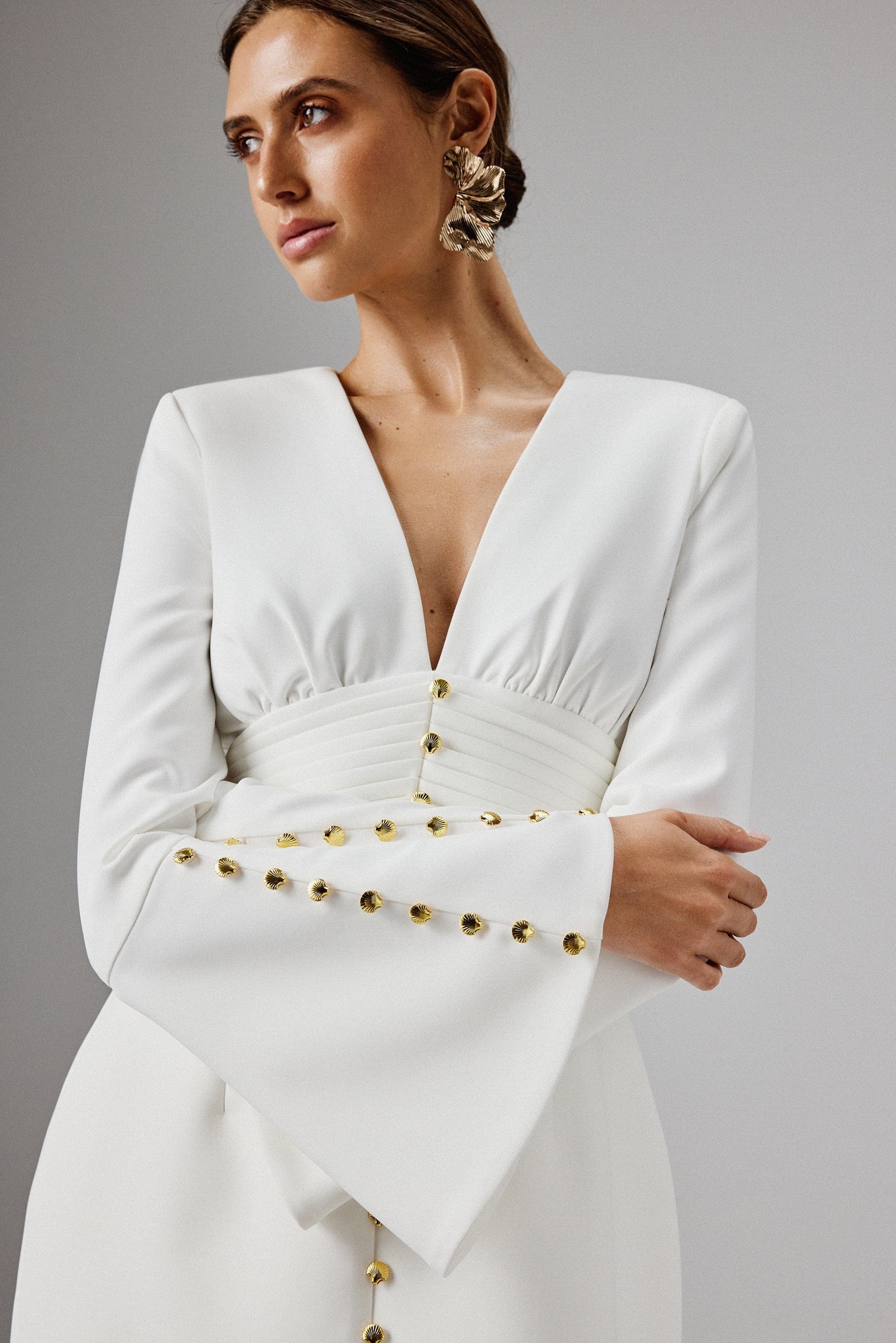 Lavish Alice LARA Fluted Sleeve Micro Shell Button Mini Dress in White XXL UK18 - image 2