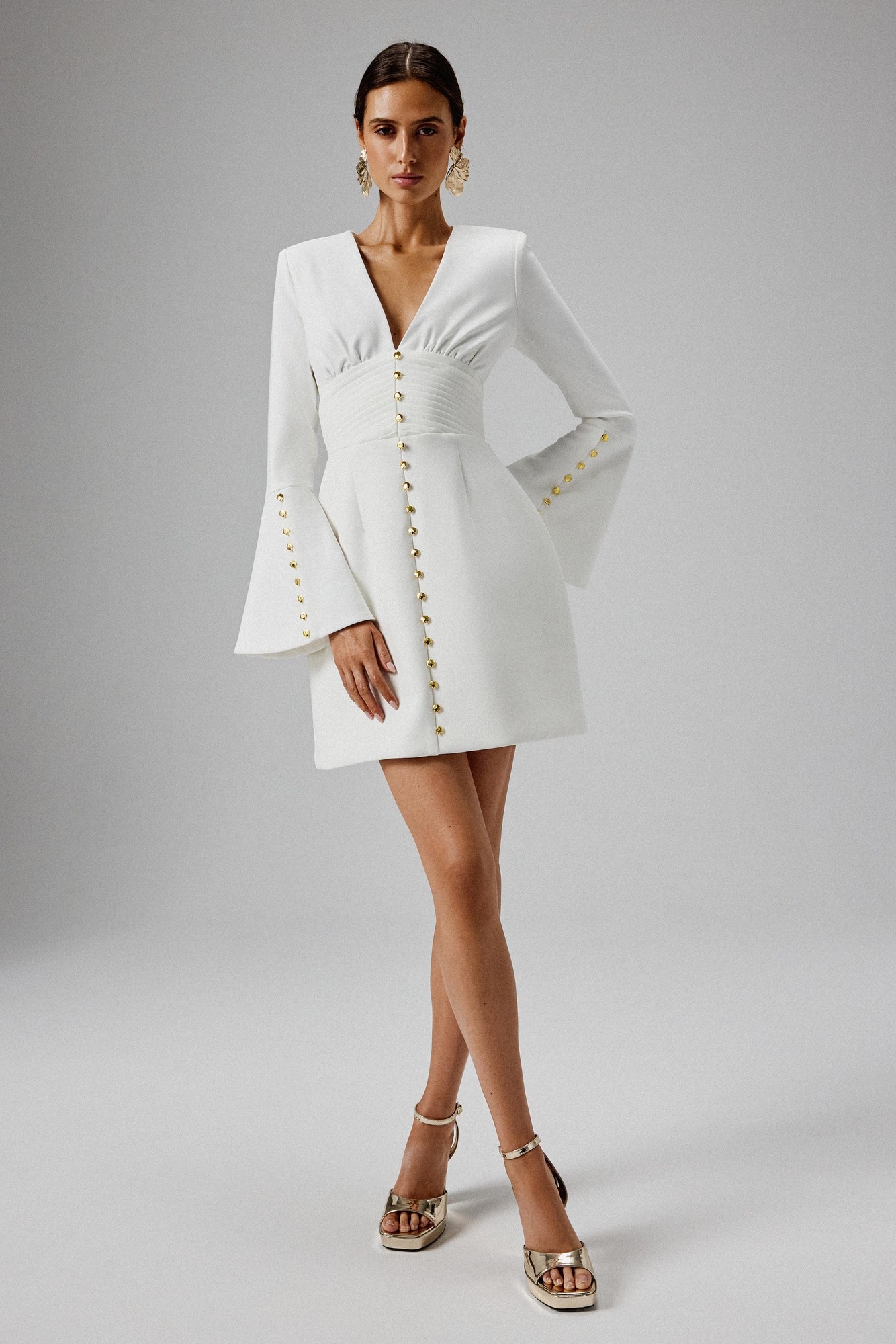 Lavish Alice LARA Fluted Sleeve Micro Shell Button Mini Dress in White XXL UK18 - image 3