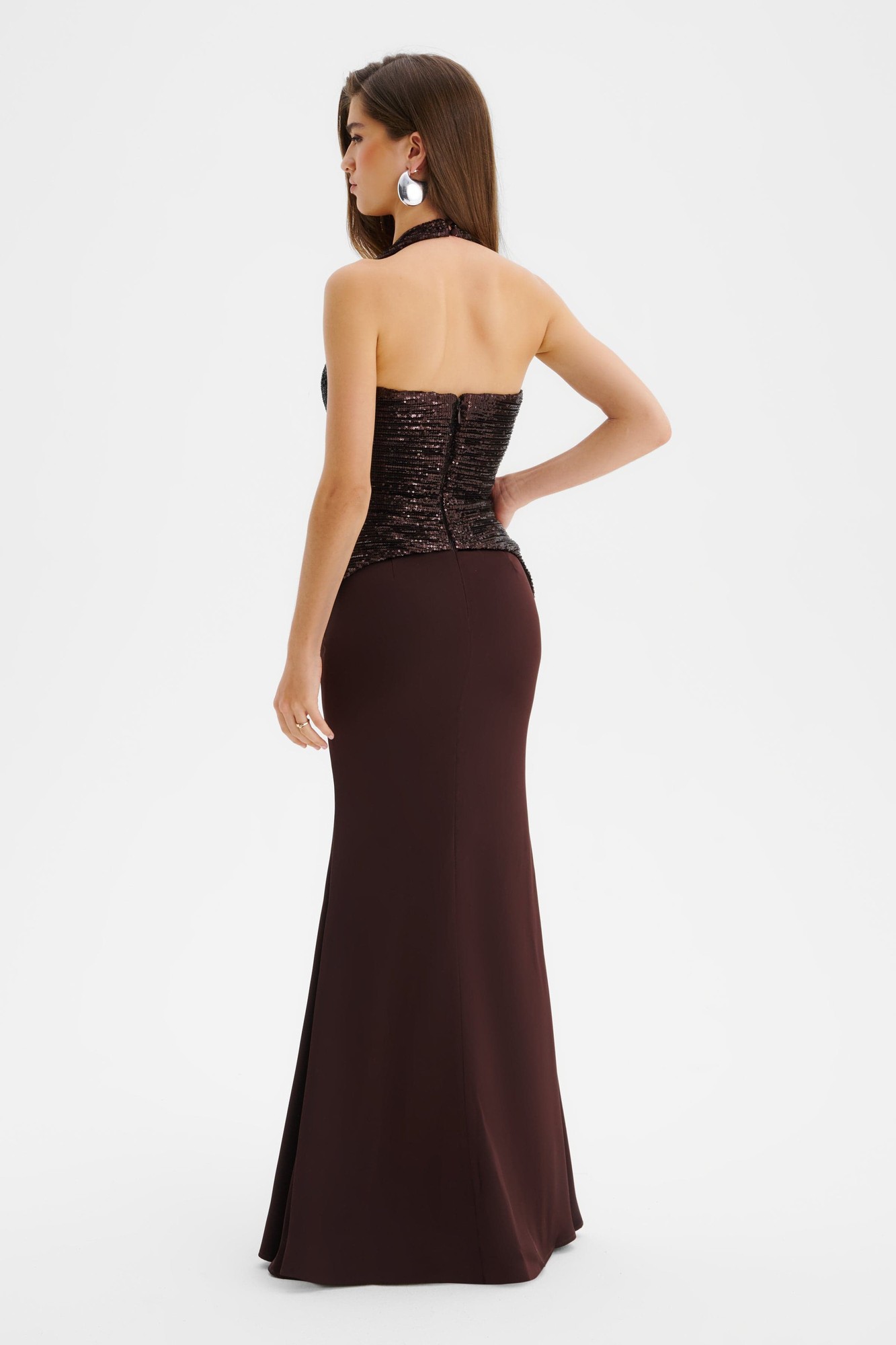 Lavish Alice LUCIENNE Pleated Sequin Hourglass Corset Maxi Dress In Brown XS UK6 - image 5