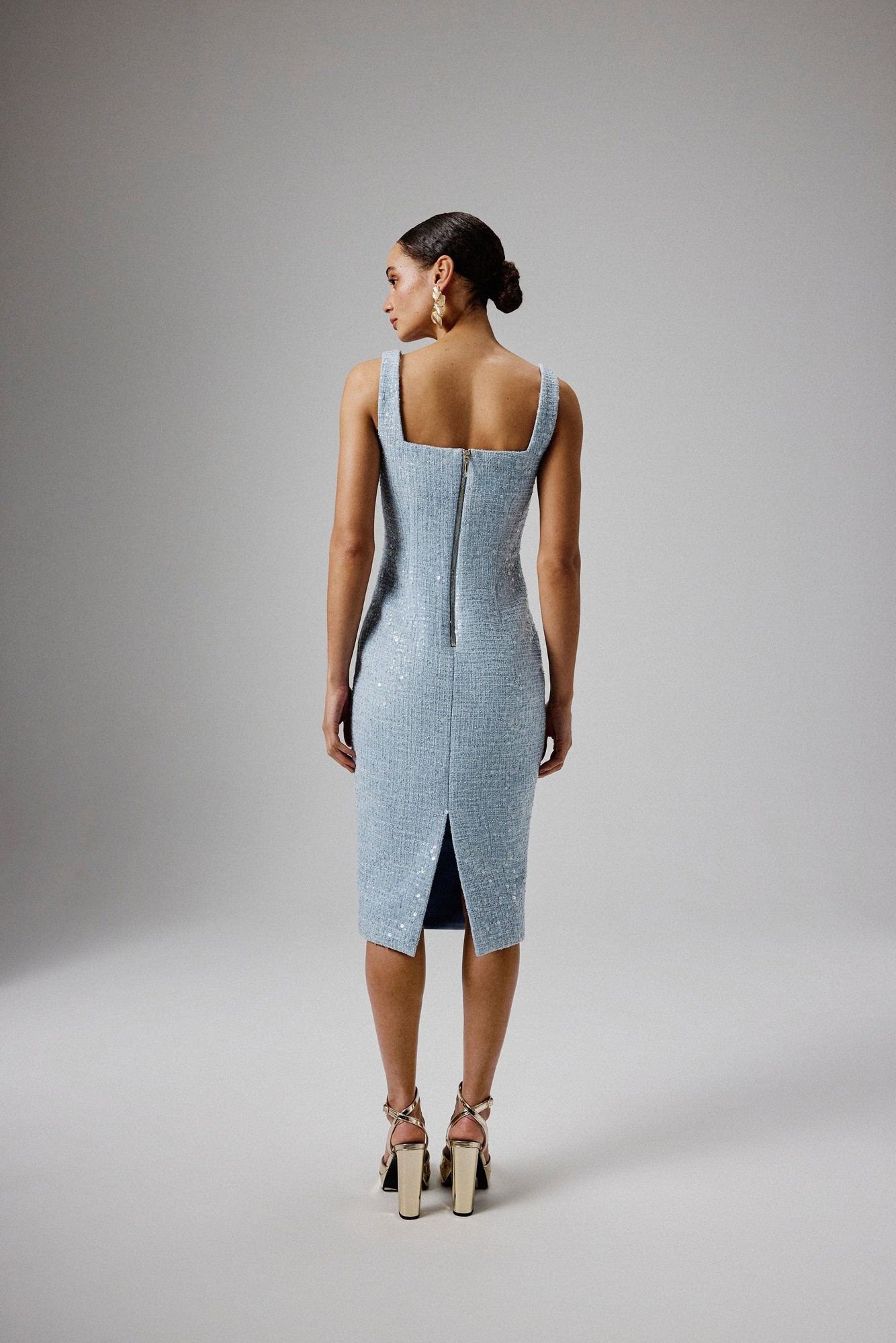 Lavish Alice MARIE Square Neck Boucle Midi Dress with Shell Embellishment in Blue XXL UK18 - image 4