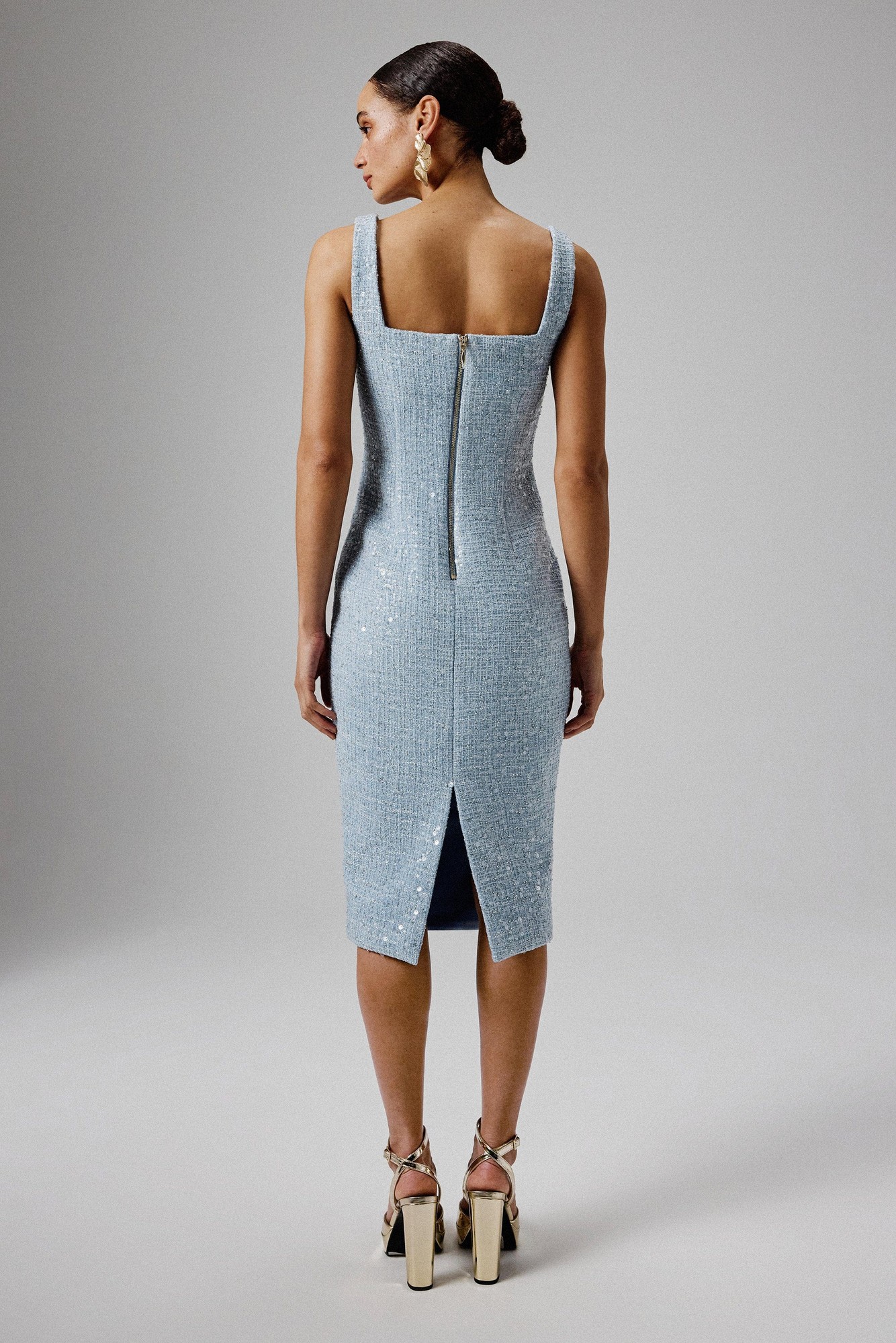Lavish Alice MARIE Square Neck Boucle Midi Dress with Shell Embellishment in Blue XXL UK18 - image 5